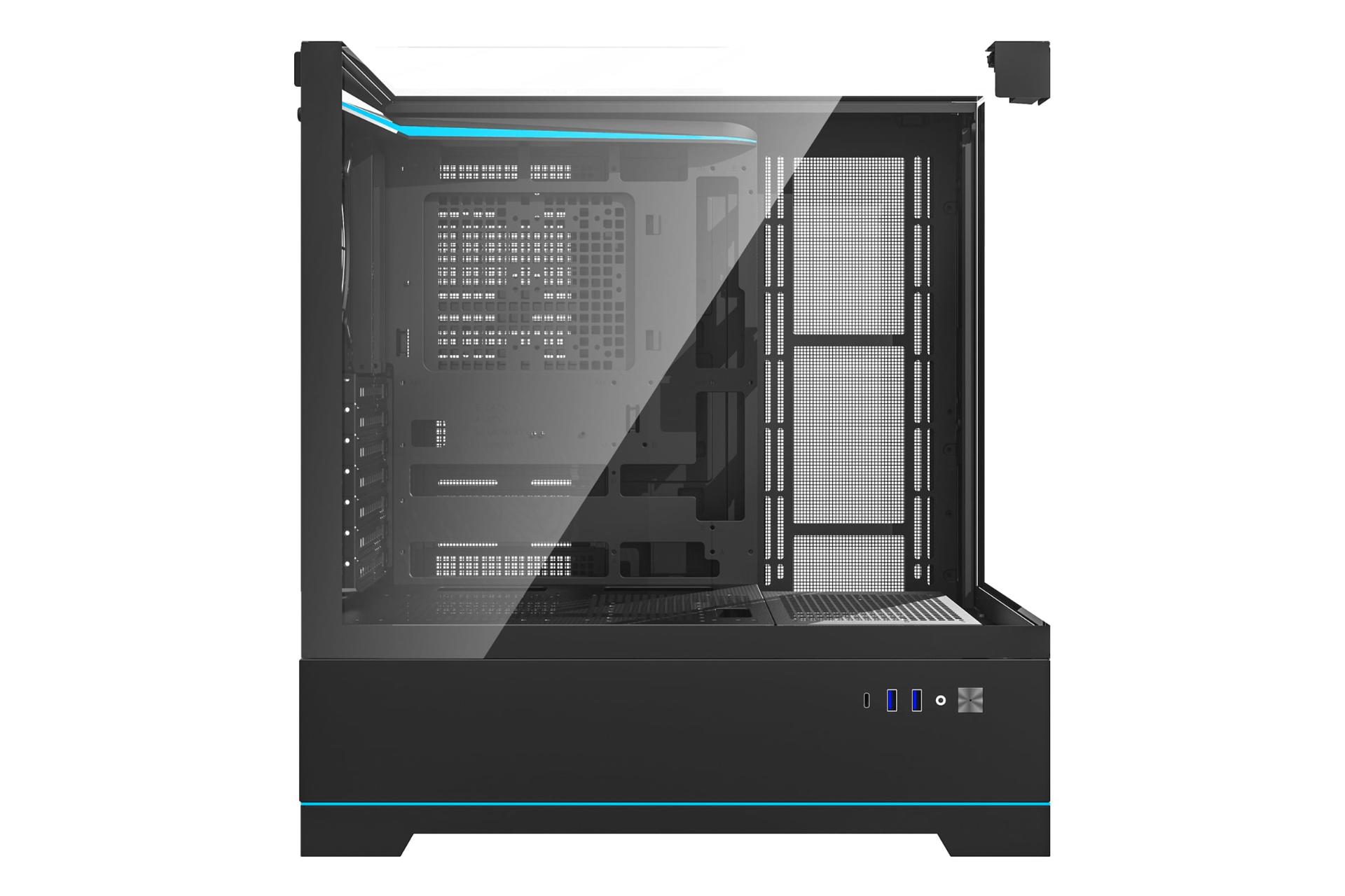 نمای پنل سمت چپ کیس کامپیوتر دارک فلش DY450 Pro با نمایش محل نصب مادربرد رنگ مشکی
