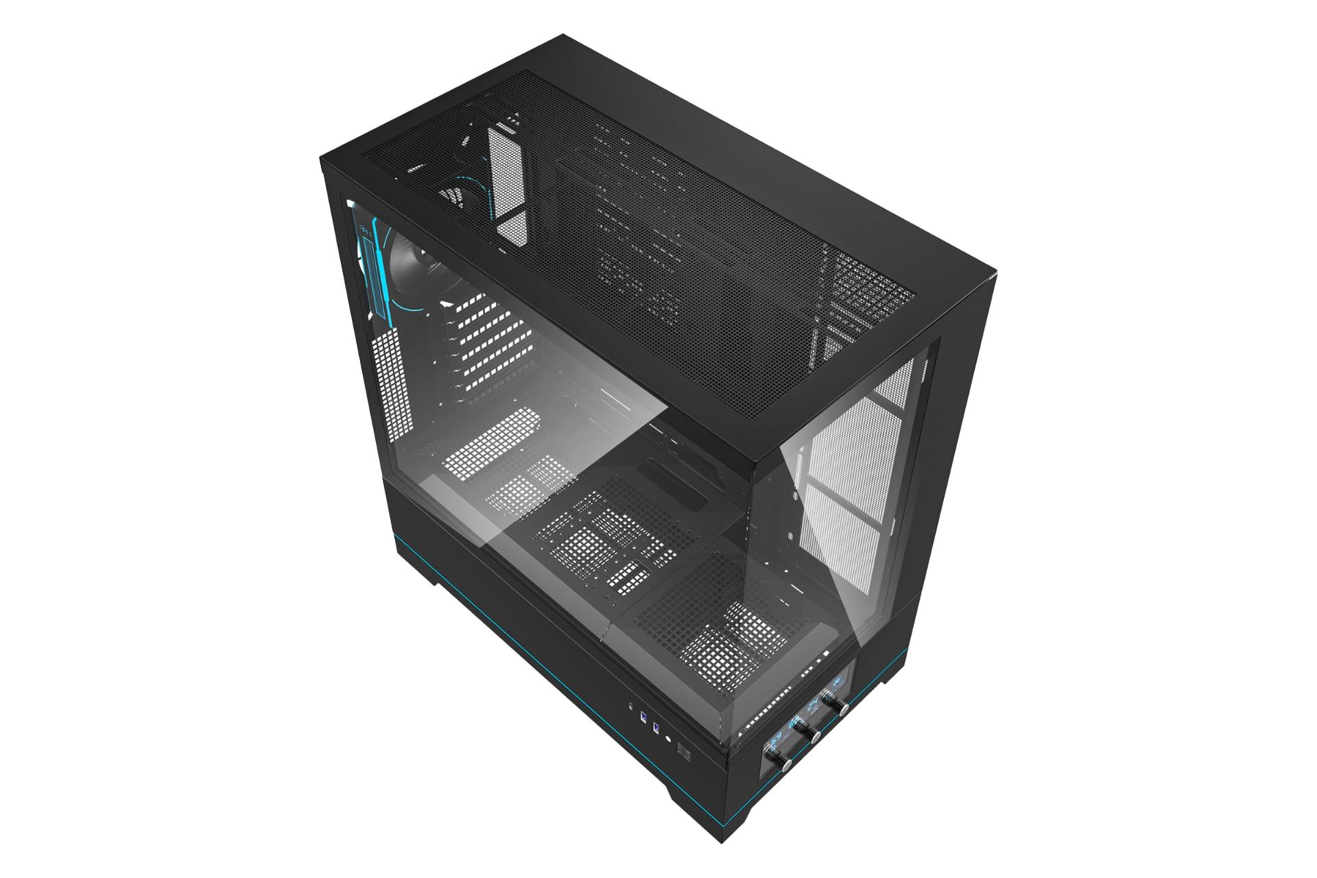 نمای پنل بالای کیس کامپیوتر دارک فلش DY451 Pro رنگ مشکی