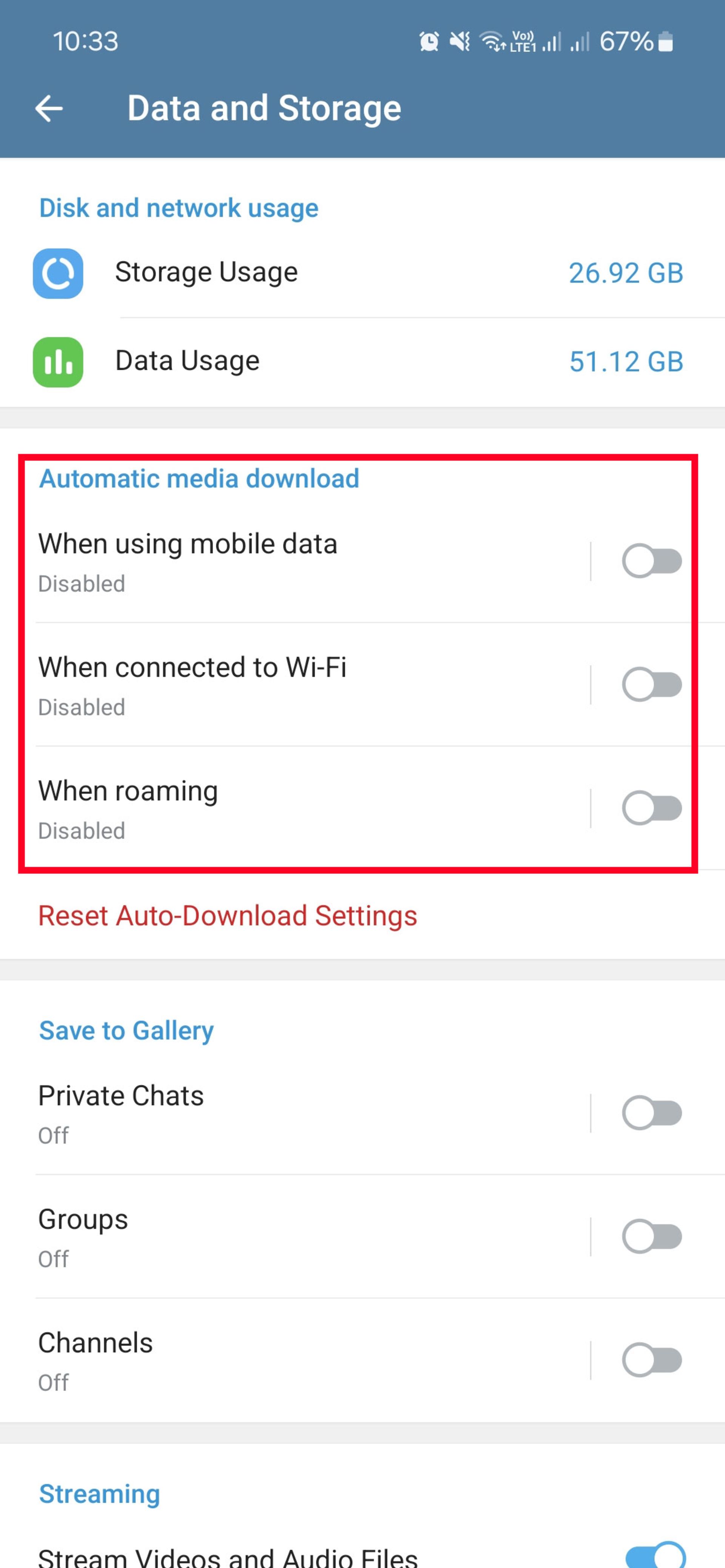 منوی Data and Storage