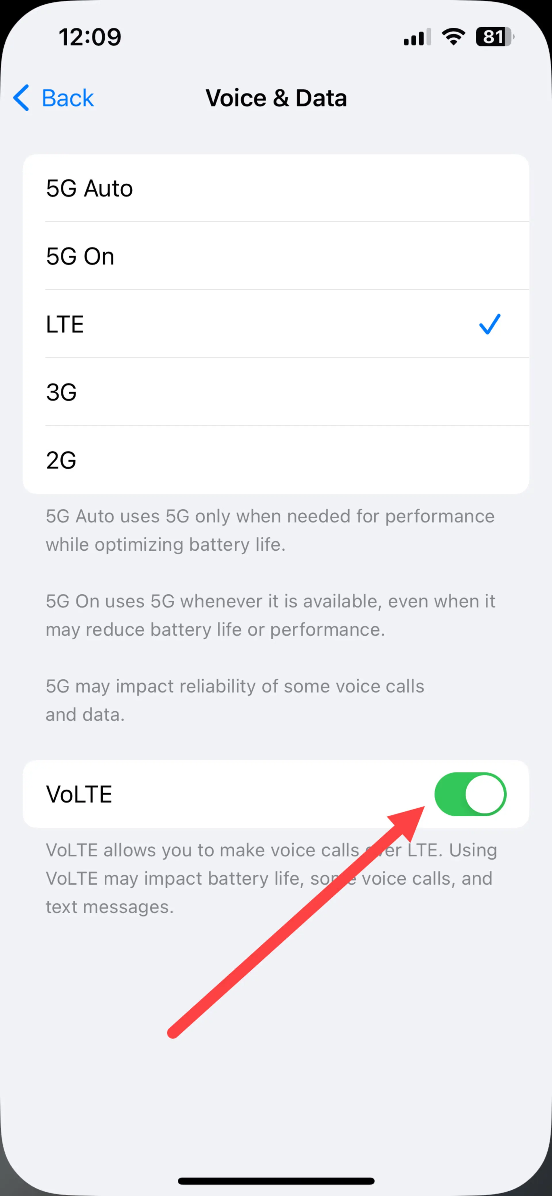غیرفعال سازی VoLTE آیفون