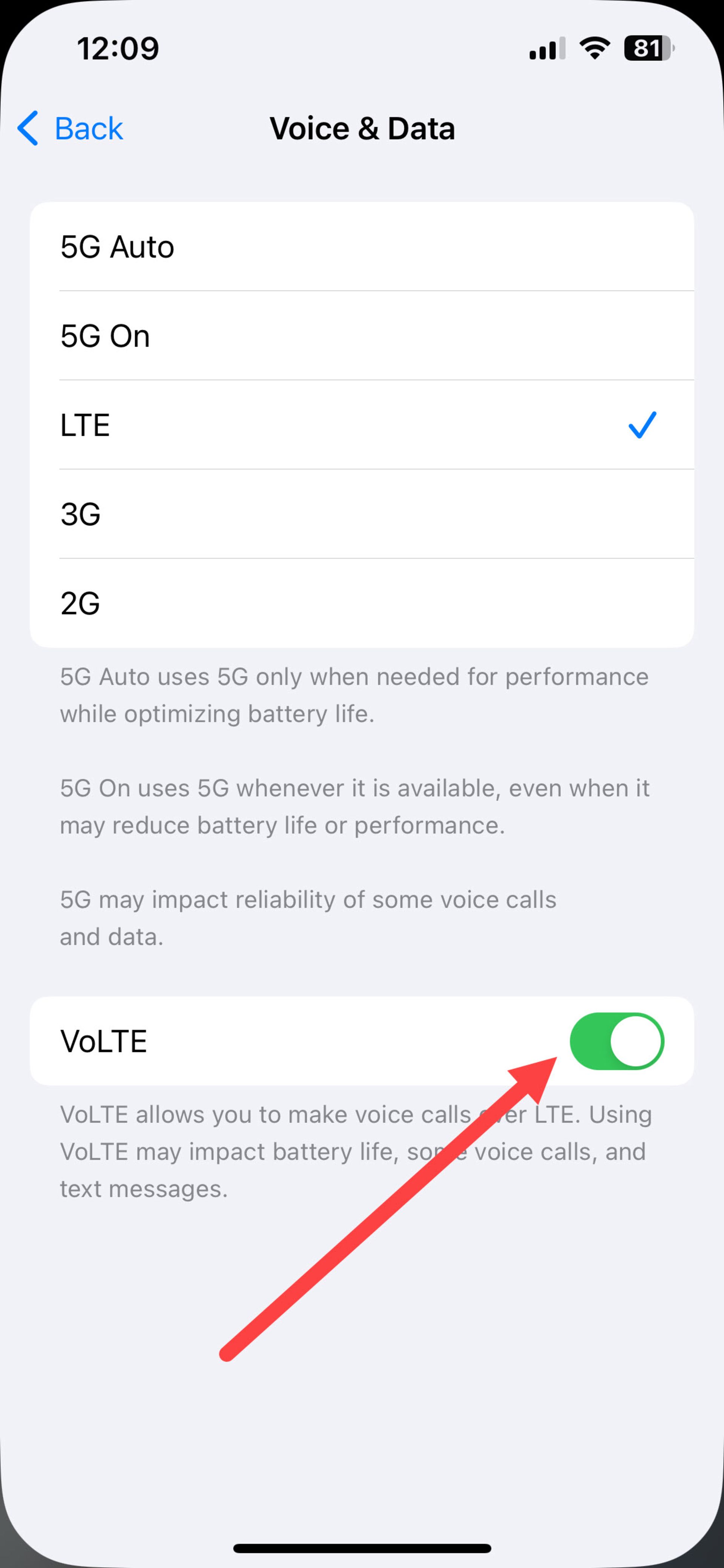 غیرفعال سازی VoLTE آیفون