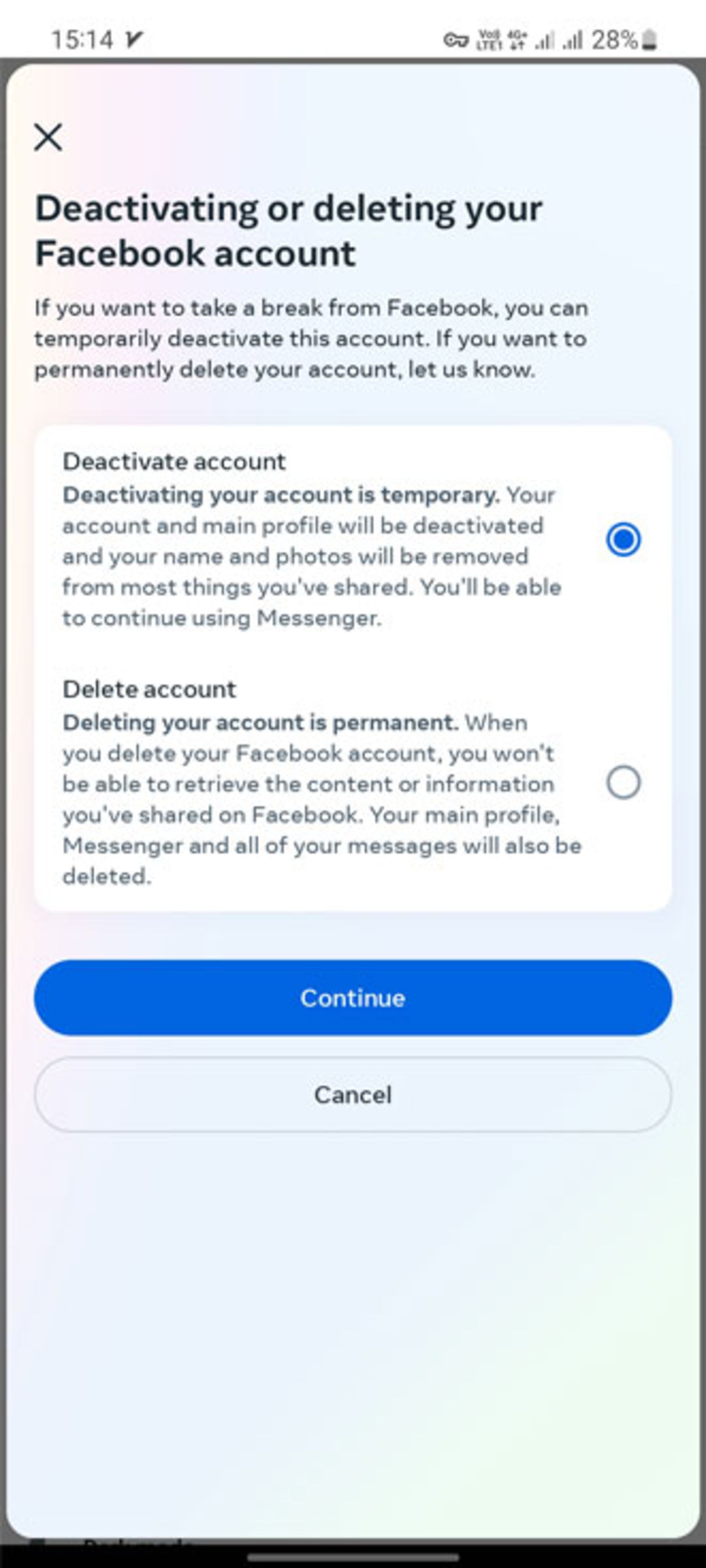 گزینه‌های Deactiveing or deleting