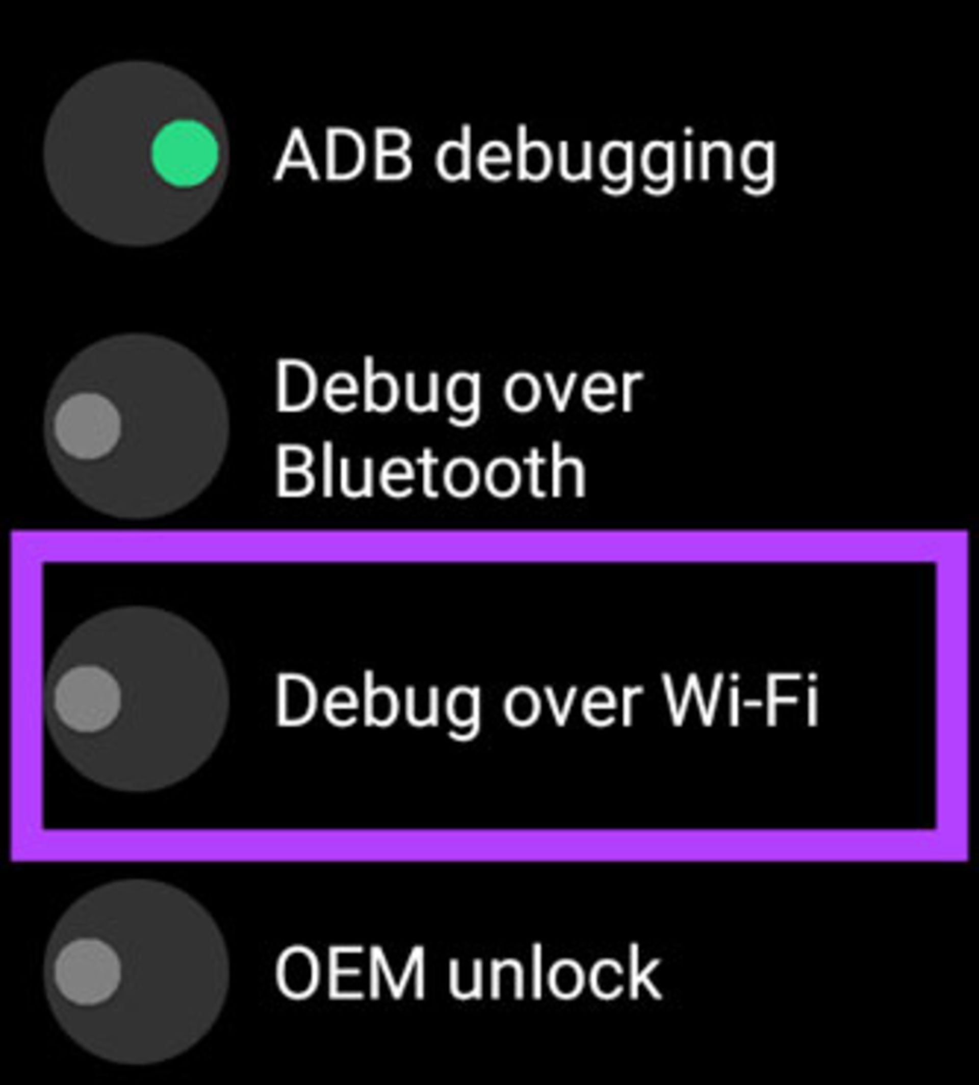 گزینه Debug over WiFi