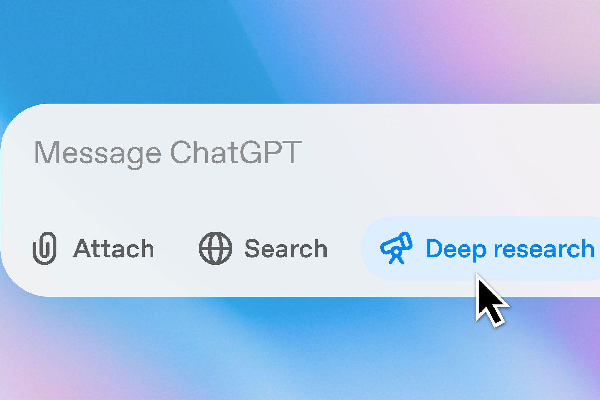 آیکون Deep Research در باکس پیام ChatGPT