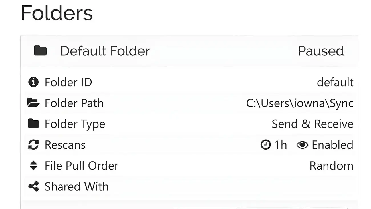 جزئیات تنظیمات پوشه پیش‌فرض (Default Folder) در یک برنامه همگام‌سازی