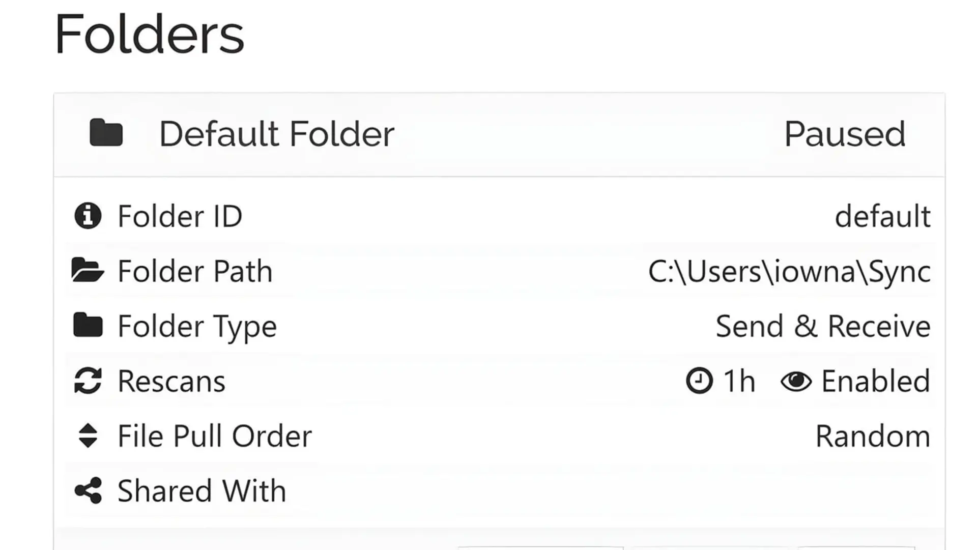 جزئیات تنظیمات پوشه پیشفرض (Default Folder) در یک برنامه همگامسازی