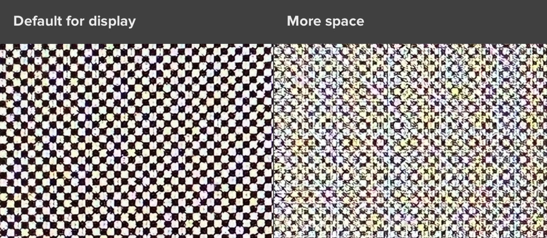 مقایسه مقیاس‌دهی پیش‌فرض و More Space در سیستم عامل مک روی مک بوک پرو ۱۴ اینچی