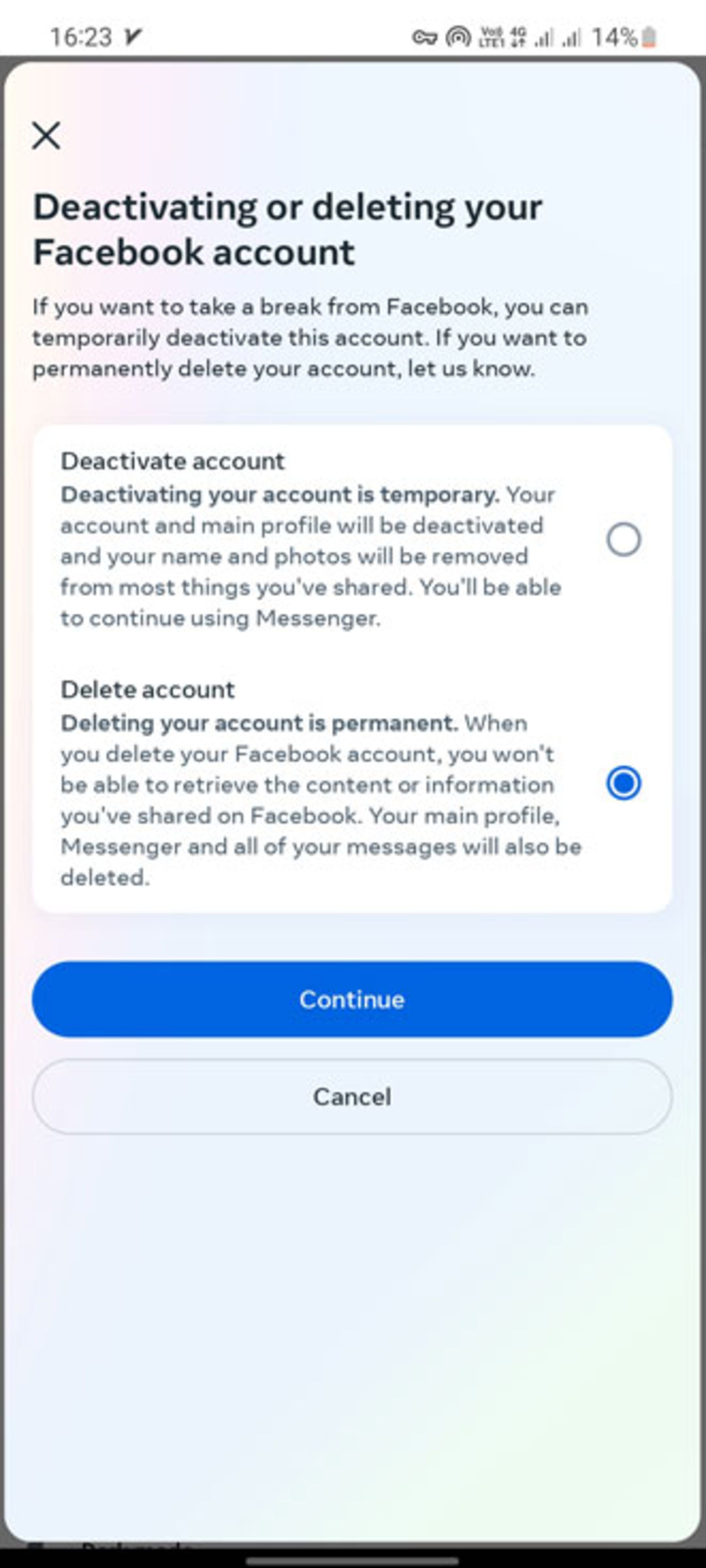 گزینه‌های Deactive or deleting