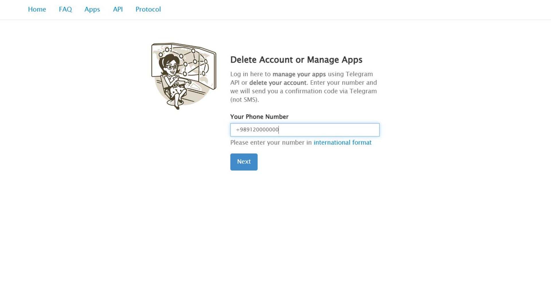 حذف اکانت تلگرام از طریق وب سایت 
