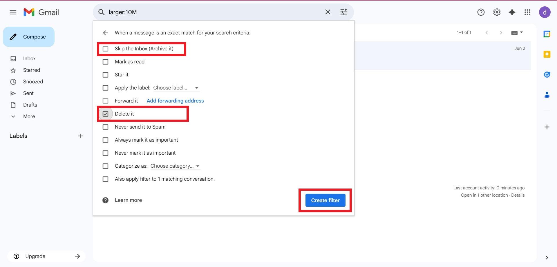 ایجاد فیلتر برای حذف جیمیل‌ها