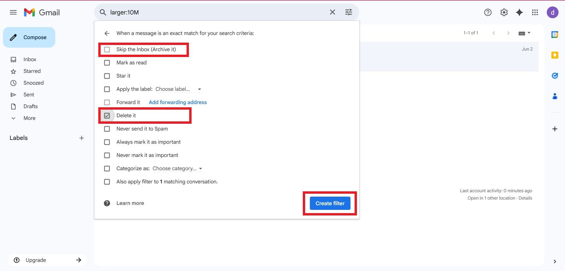 ایجاد فیلتر برای حذف جیمیل‌ها