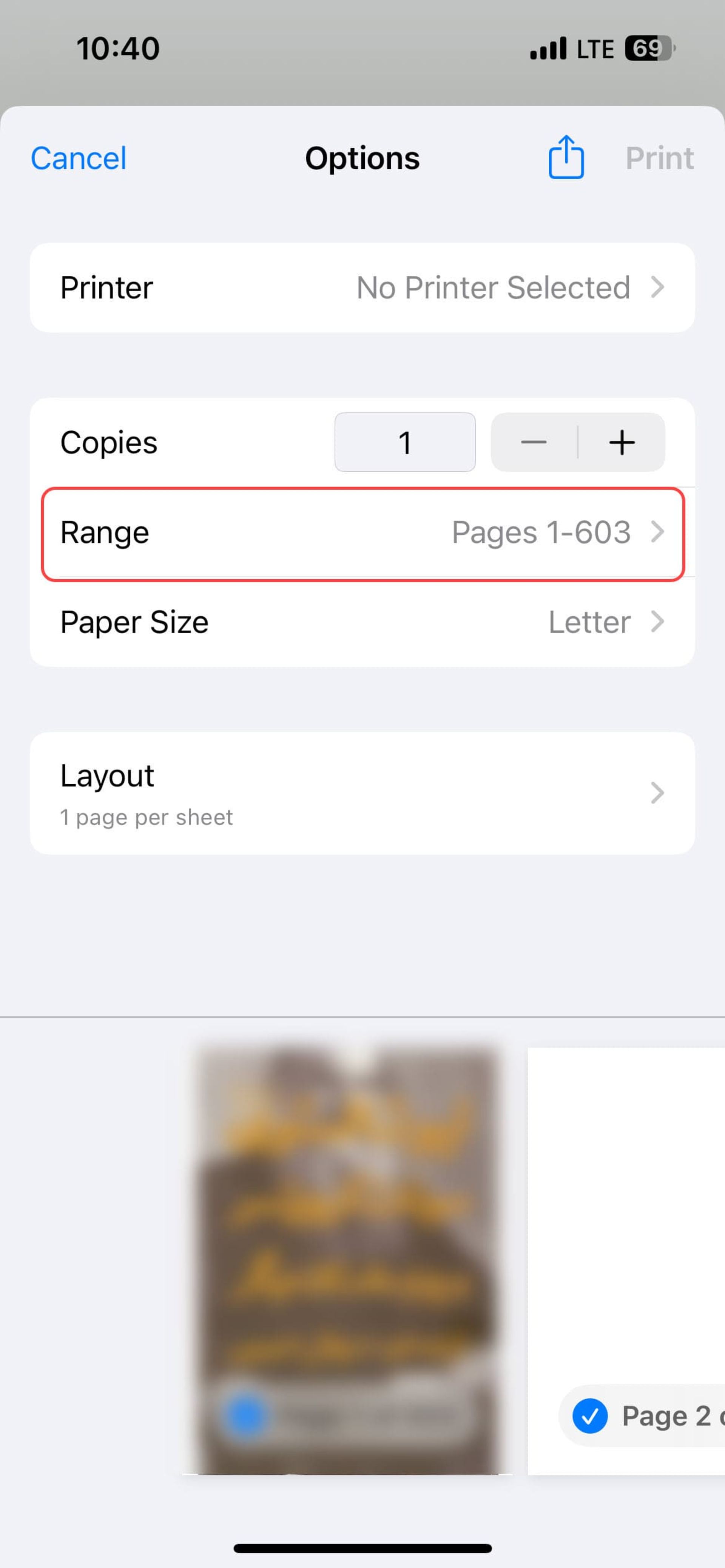 تنظیمات صفحات در  سند PDF در آیفون