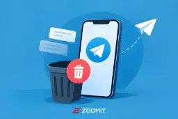 نماد حذف اکانت تلگرام (Telegram) در کنار گوشی هوشمند و سطل زباله