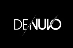 لوگوی سفید رنگ سیستم ضد کپی دنوو (Denuvo) روی پس‌زمینه سیاه
