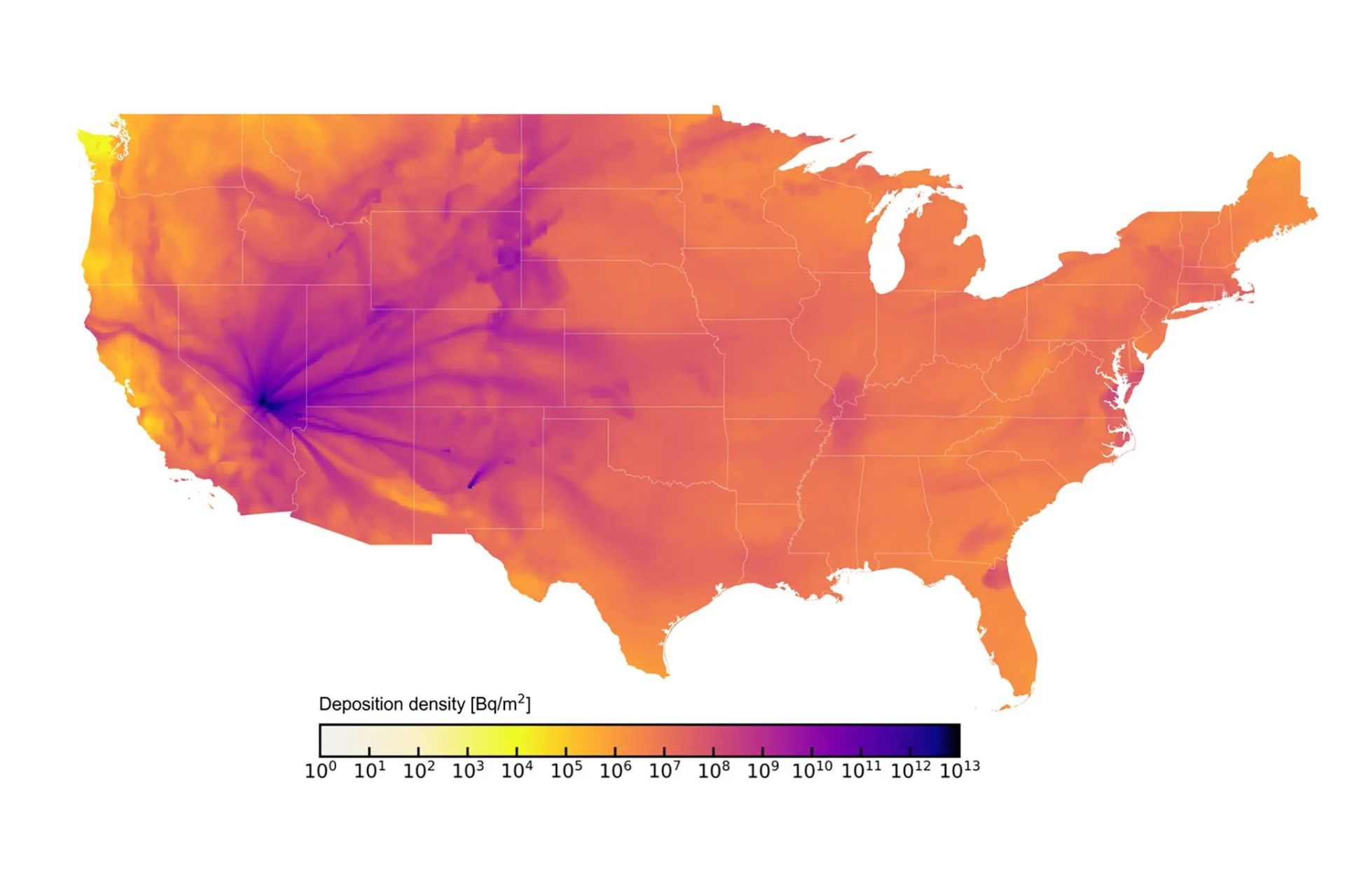 نقشه رسوبات ترکیبی مواد رادیواکتیو در سرتاسر آمریکا