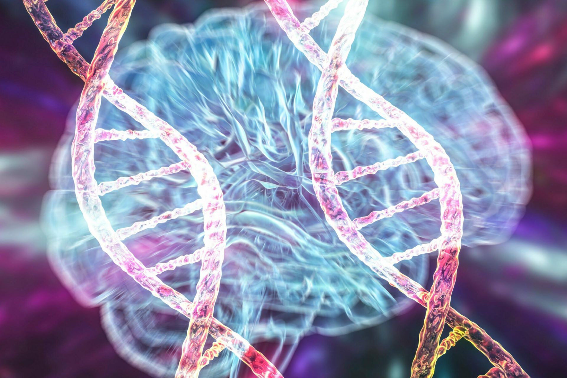 تصویرسازی DNA و مغز با رنگ‌های نئونی