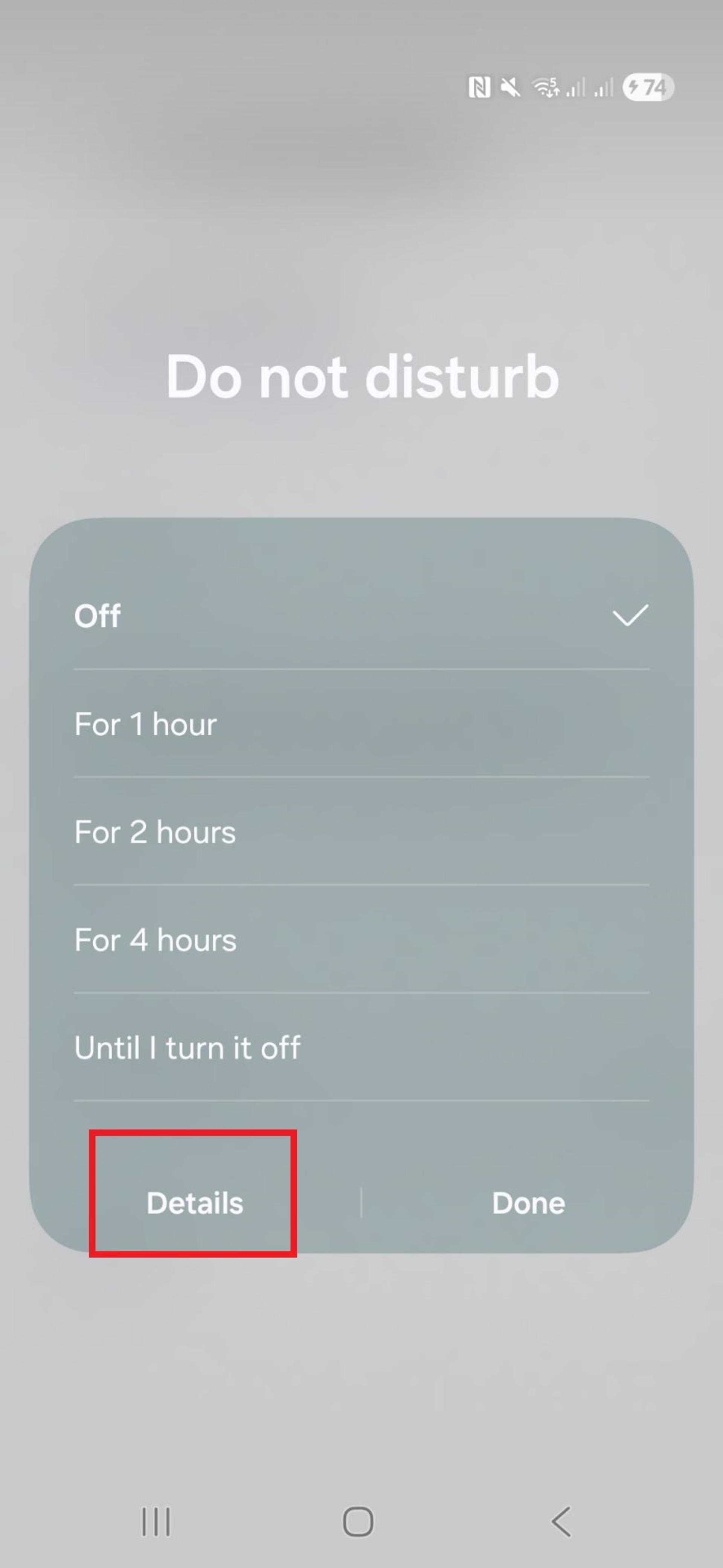 گزینه‌ی details در Do not disturb سامسونگ
