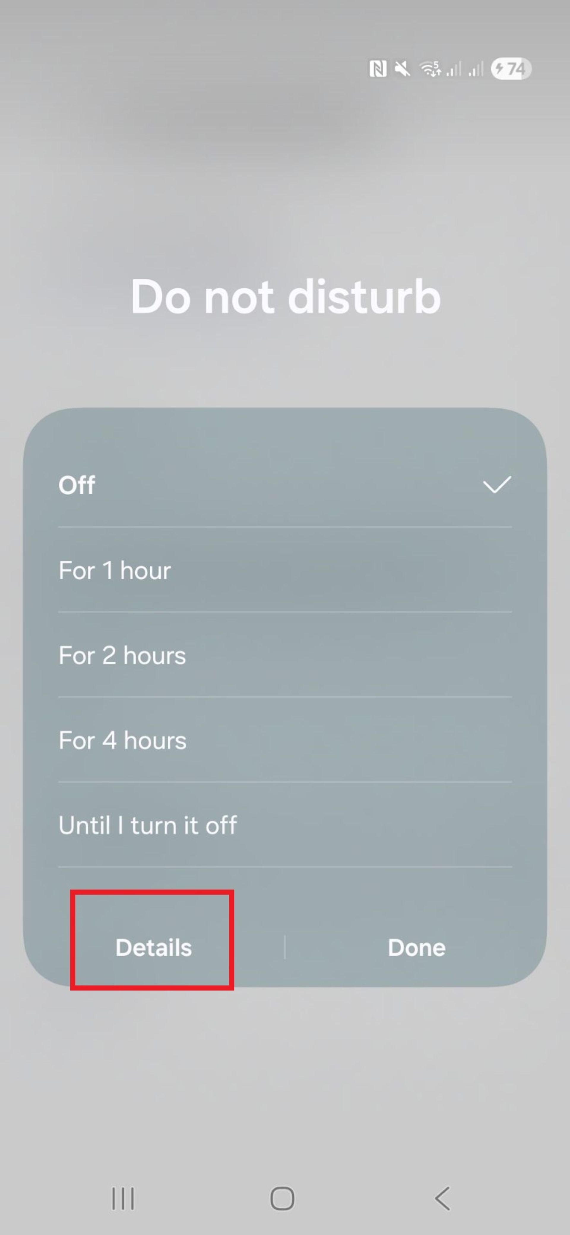 گزینه‌ی details در Do not disturb سامسونگ