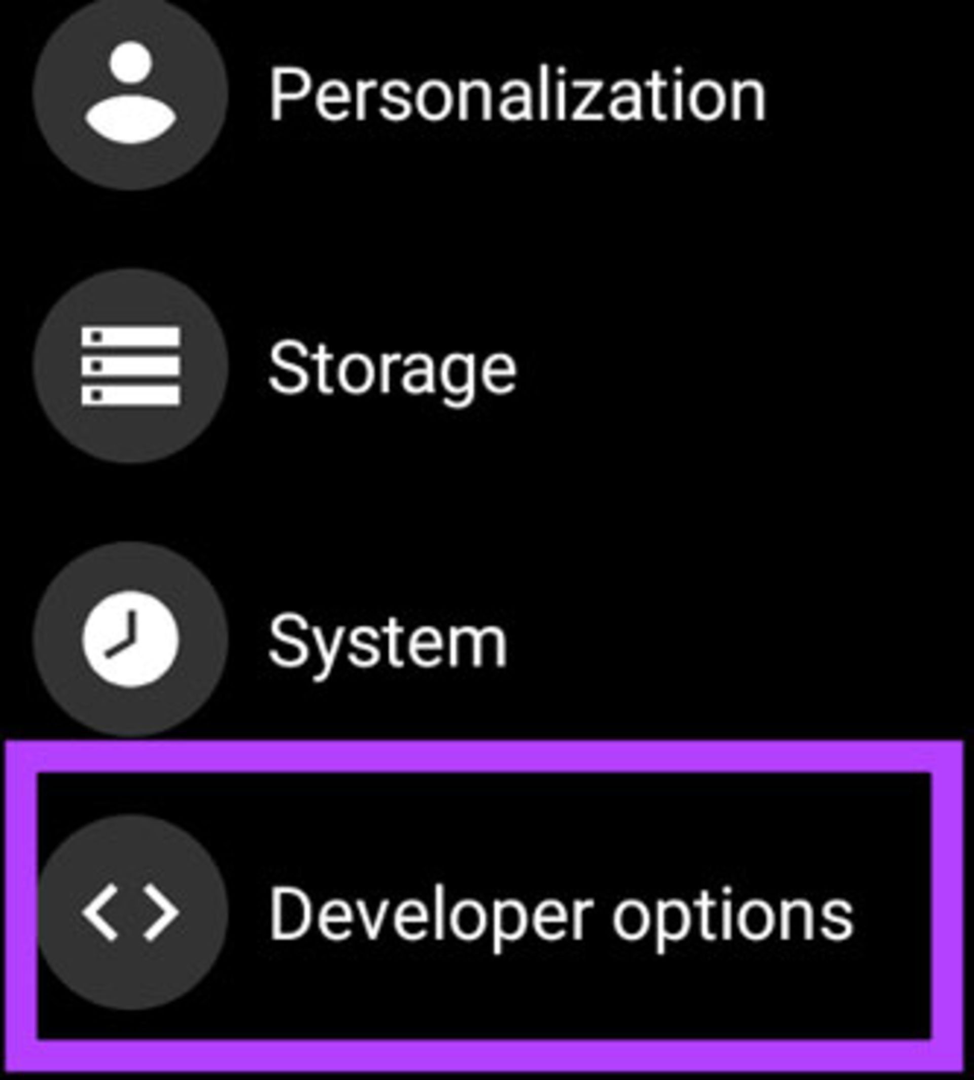 گزینه‌ی Developer