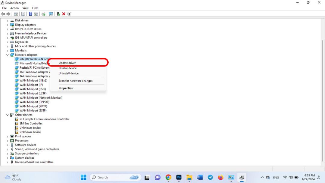 آپدیت Network Adapter Drivers در ویندوز ۱۱