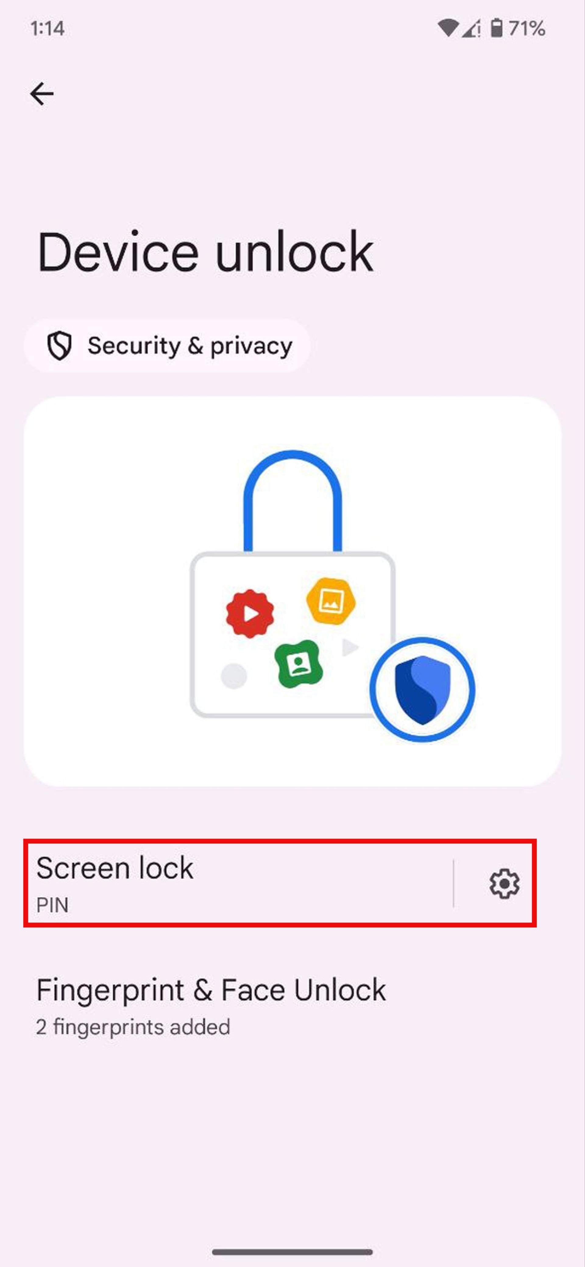 تنظیمات Device unlock
