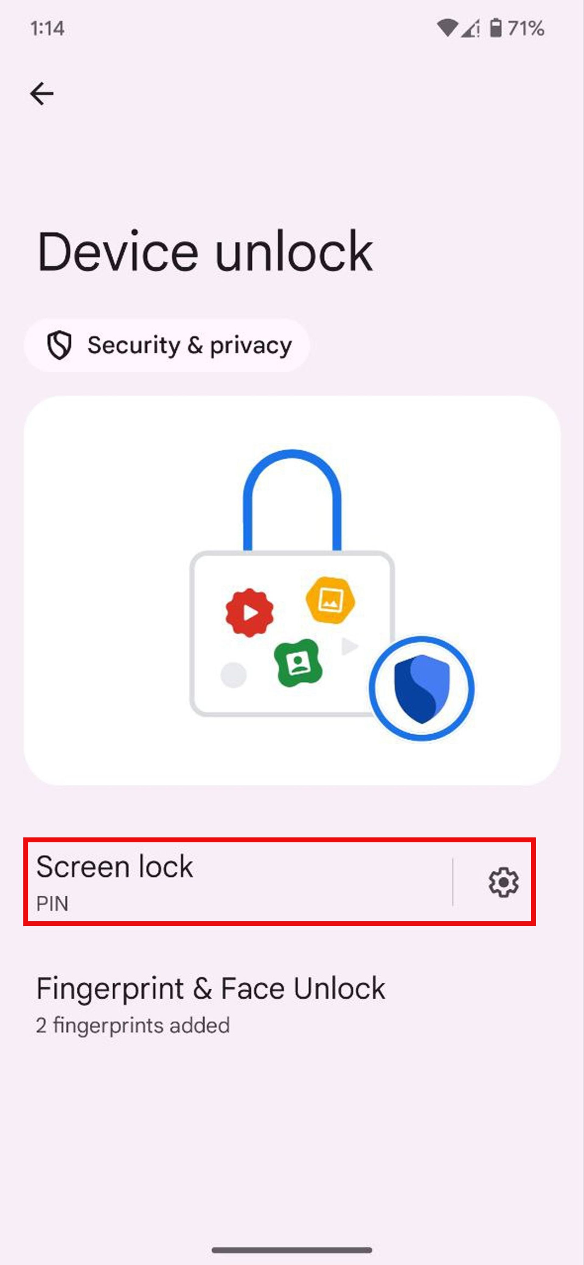 تنظیمات Device unlock