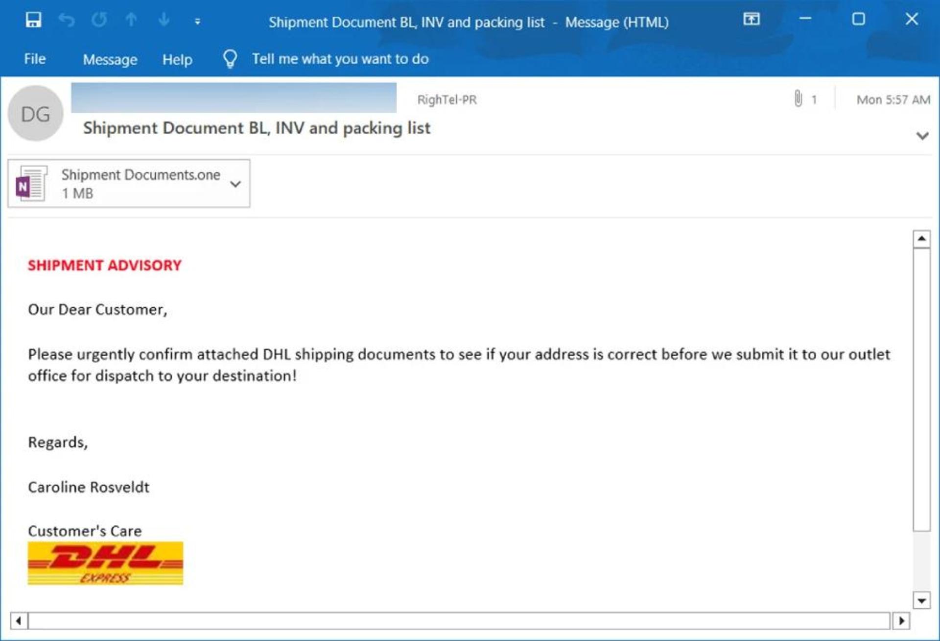 ارسال ضمیمه آلوده به بدافزار در OneNote