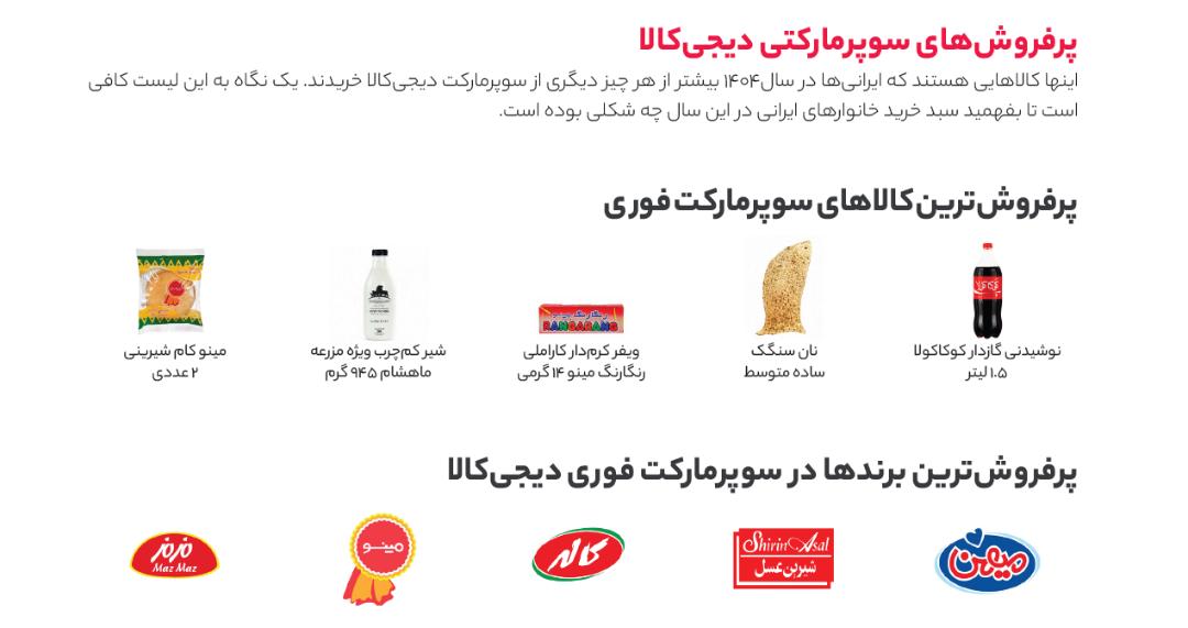 نوشیدنی گازدار کوکاکولا (Coca-Cola)، نان سنگک، ویفر کاراملی مینو و شیر کم‌چرب مزرعه ماهشام