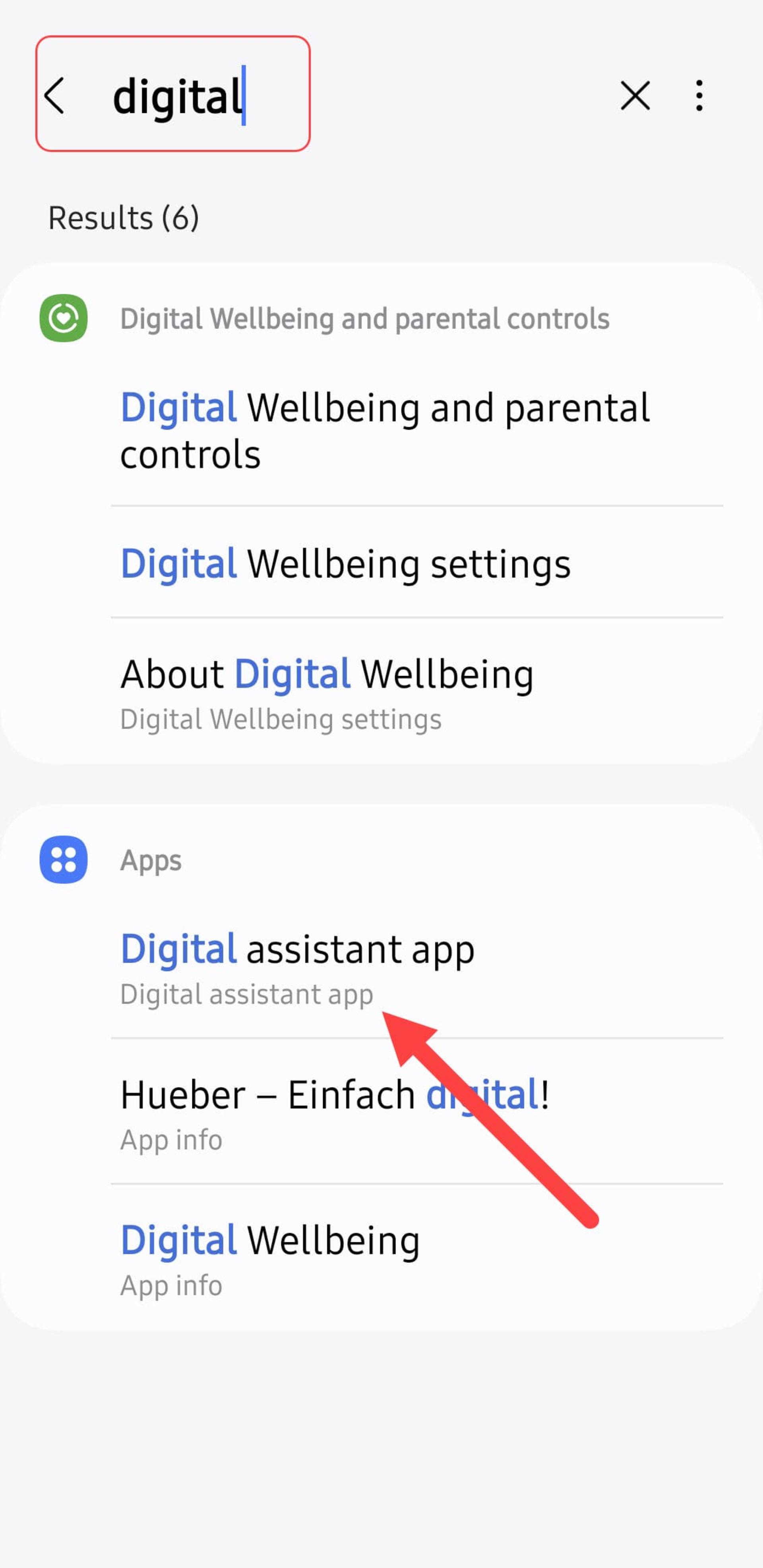 Digital assistant app در تنظیمات سامسونگ