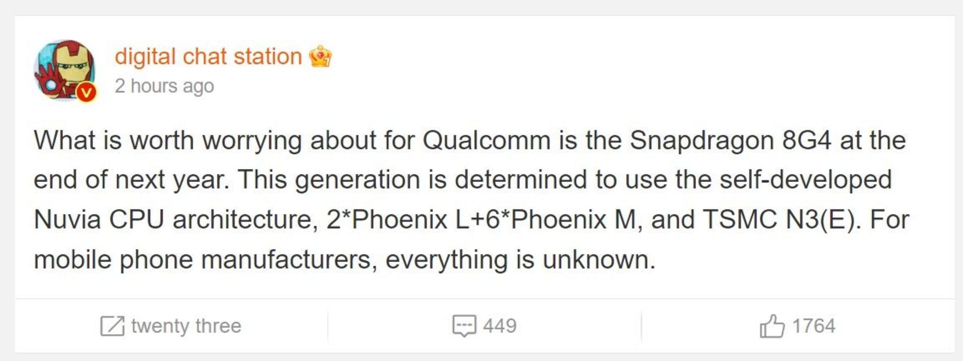 پست Digital chat station درمورد Snapdragon 8 gen 4
