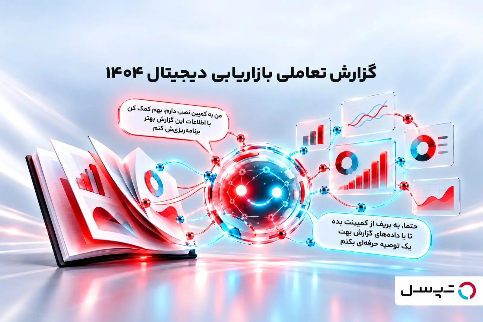 نمودارهای آماری و داده‌های دیجیتال در کنار یک کتاب باز