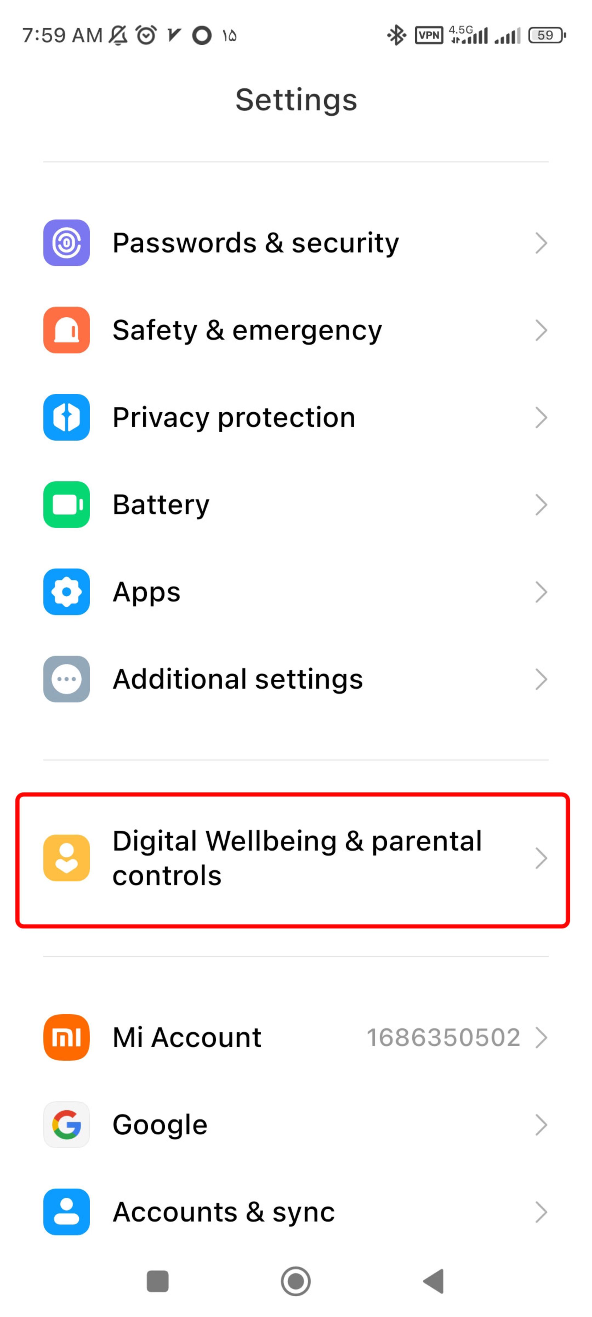 منوی Digital Wellbeing & Parental Controls در شیائومی