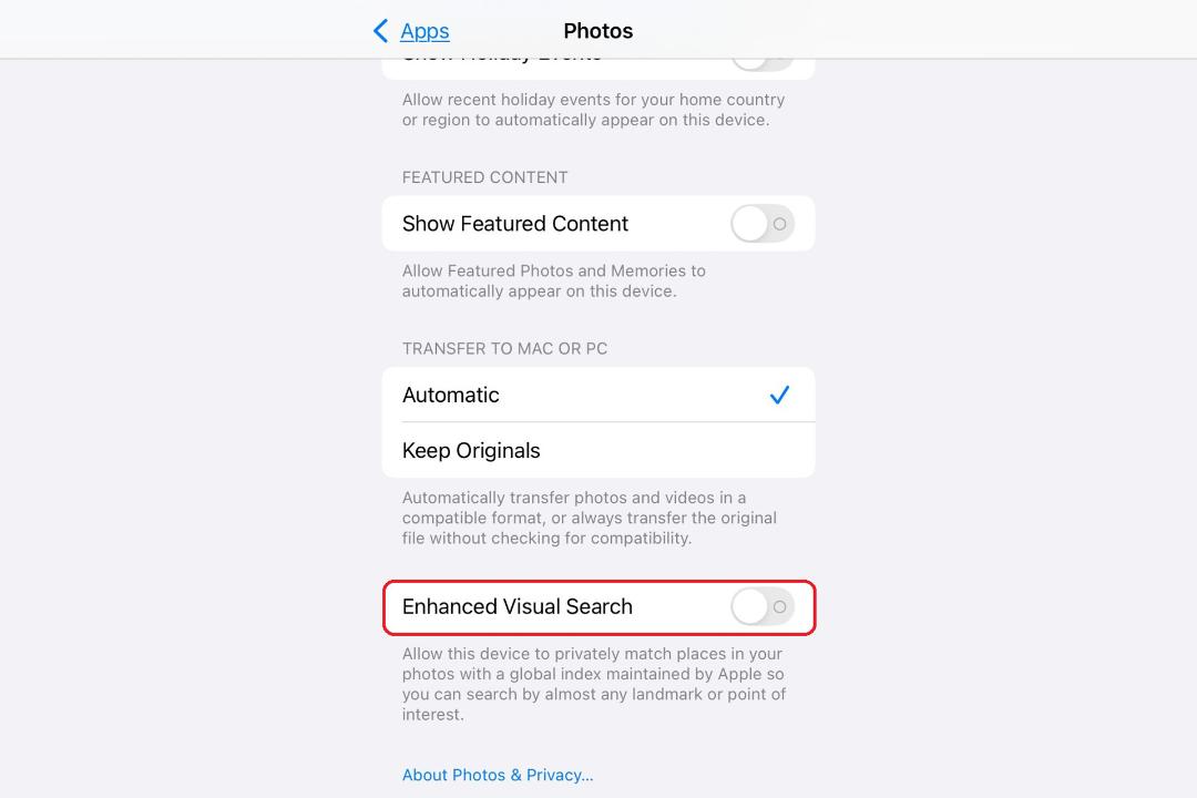 تنظیمات برنامه Photos در گوشی آیفون