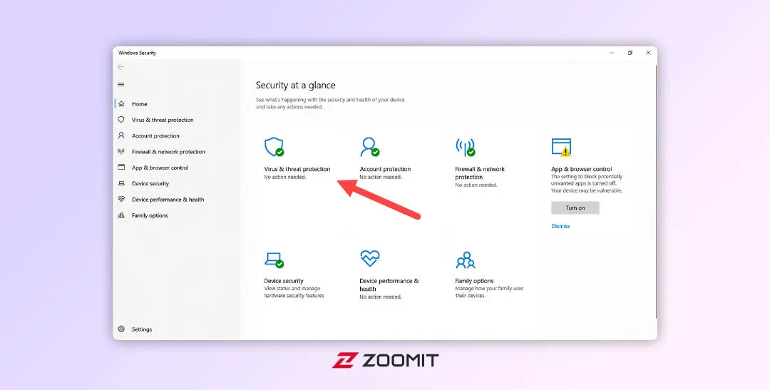 محیط Windows Security