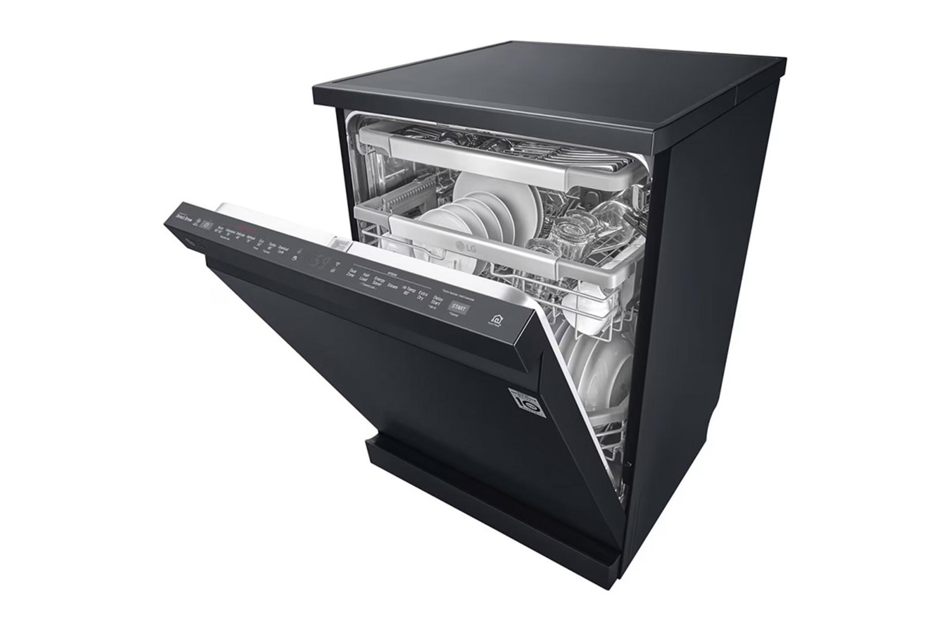ماشین ظرفشویی ال جی LG XD3A25MB نمای جانبی راست و درب نیمه باز