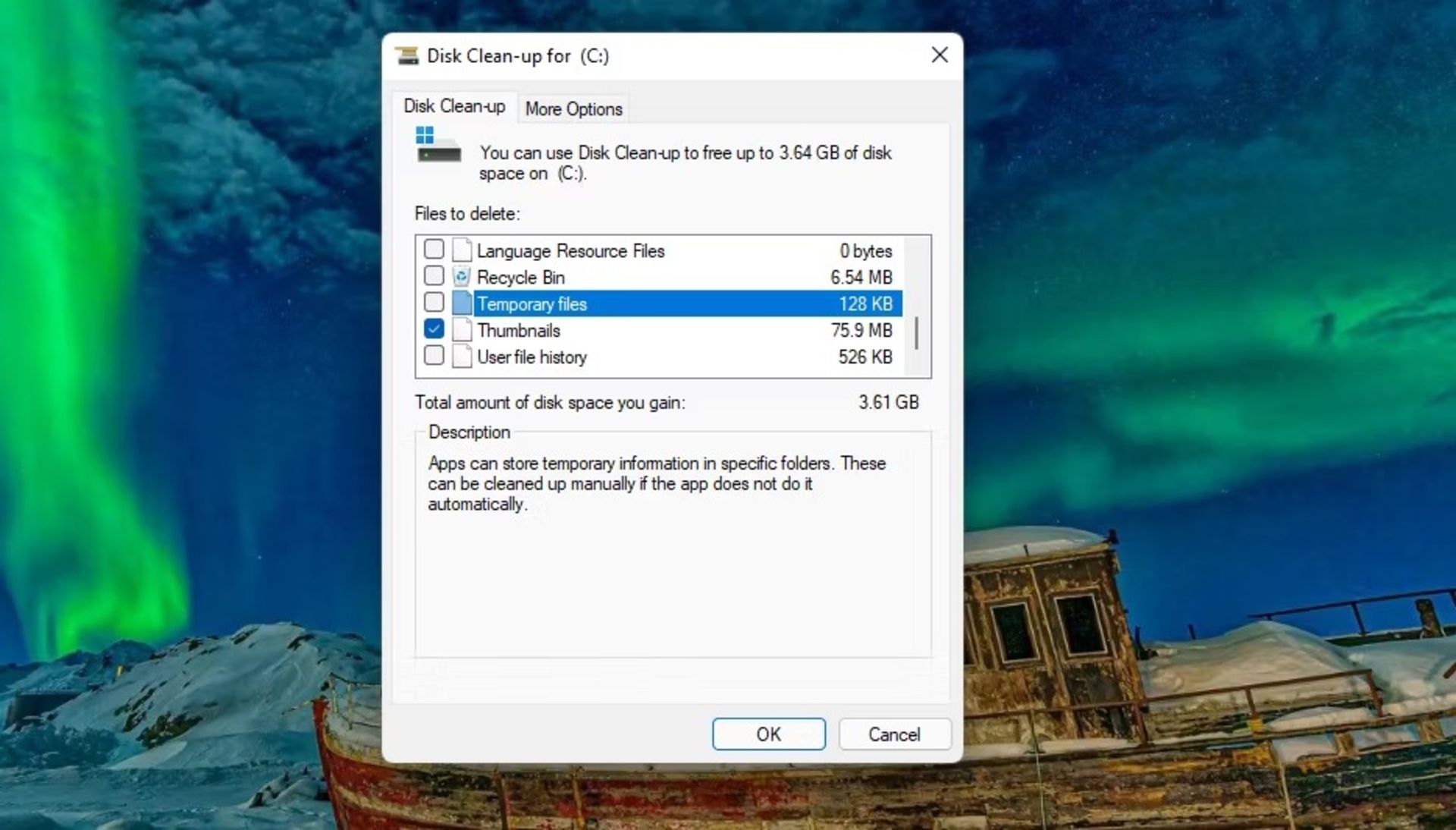 حذف فایل‌های موقت ویندوز با Disk Cleanup