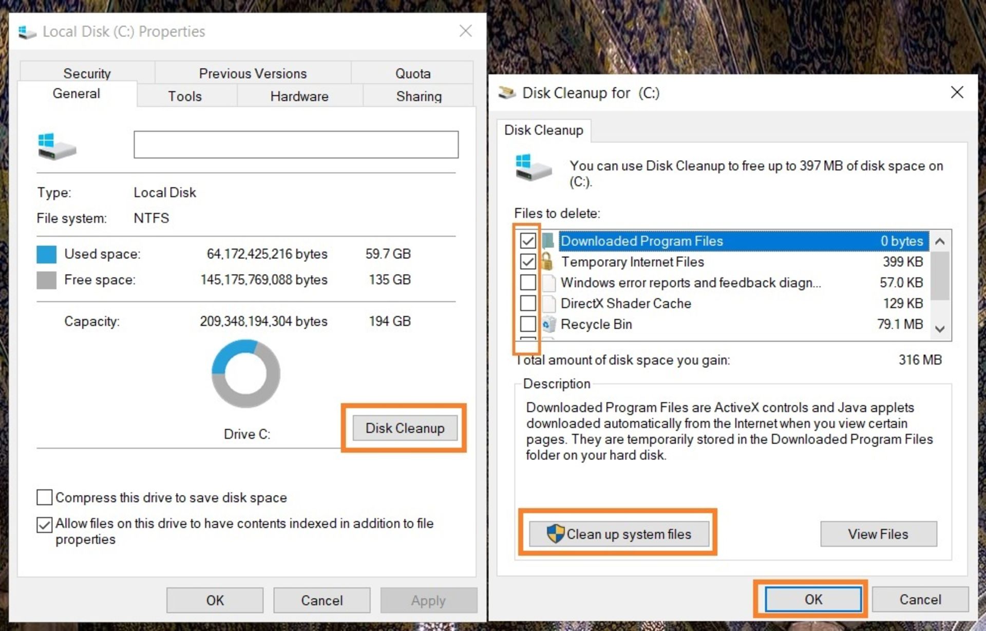 استفاده از ابزار Disk Cleanup