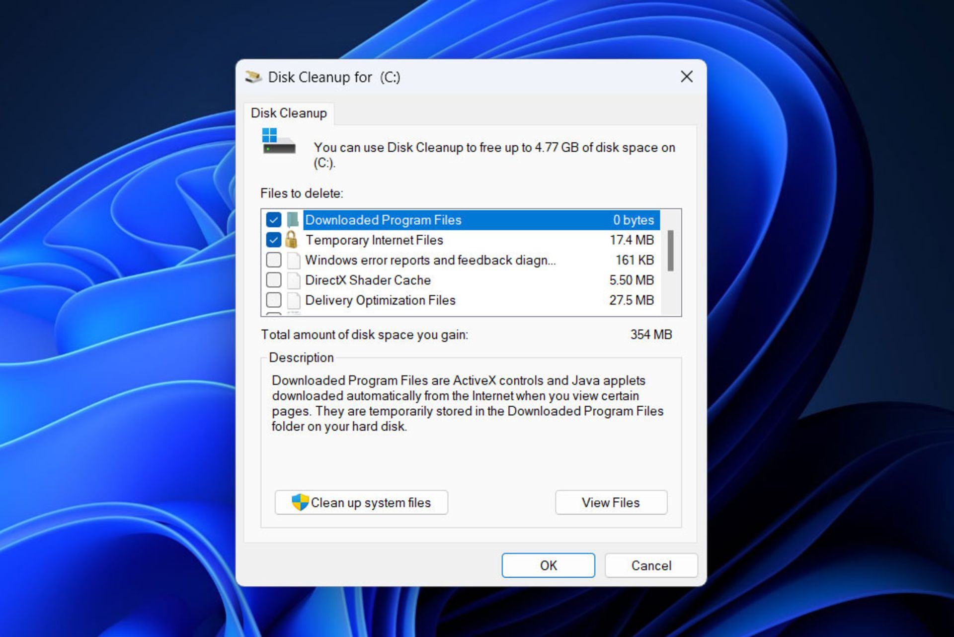 آزادسازی حافظه‌ی کش با نرم افزار Disk Cleanup
