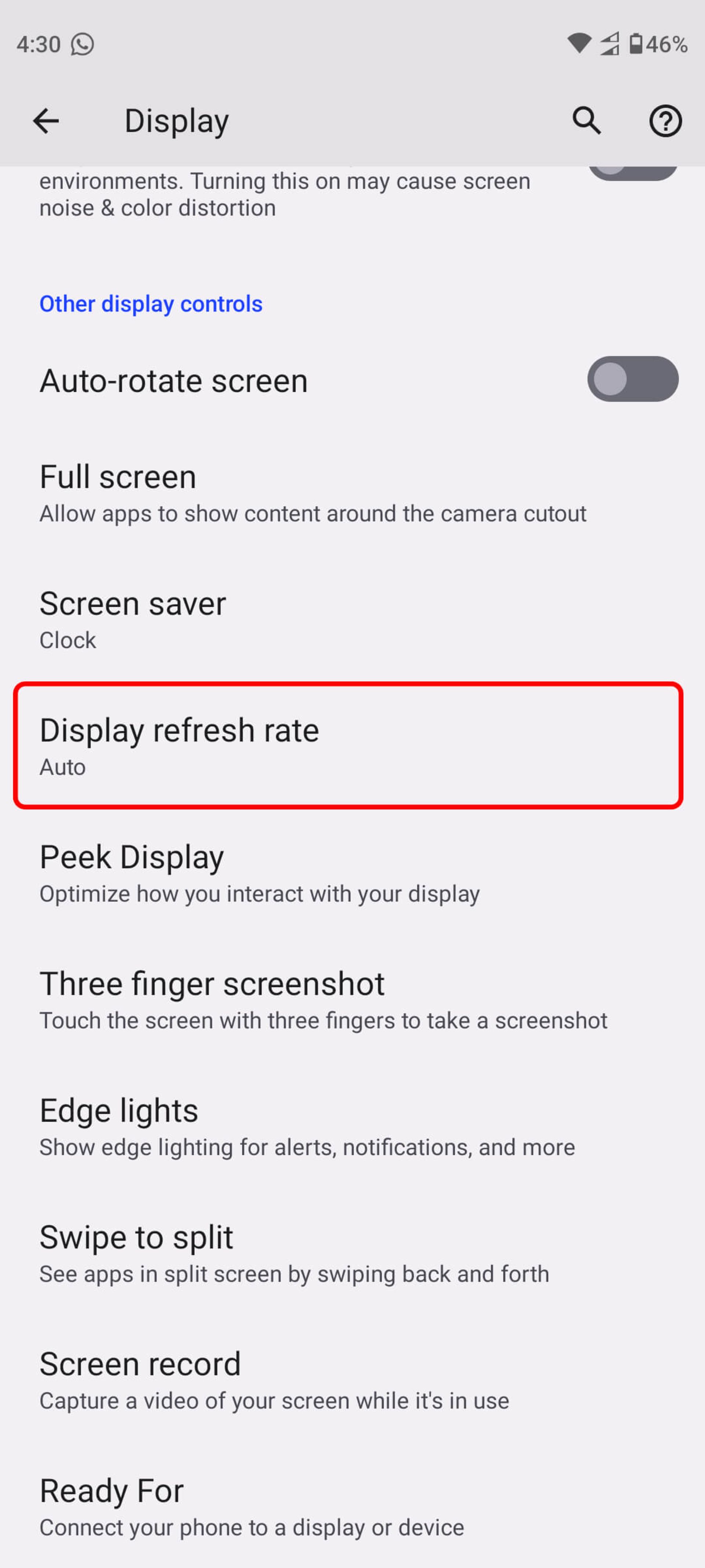 انتخاب گزینه Display refresh rate