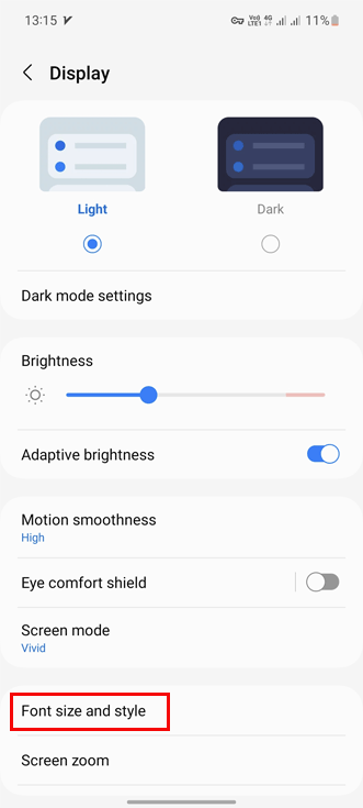 تنظیمات Display سامسونگ