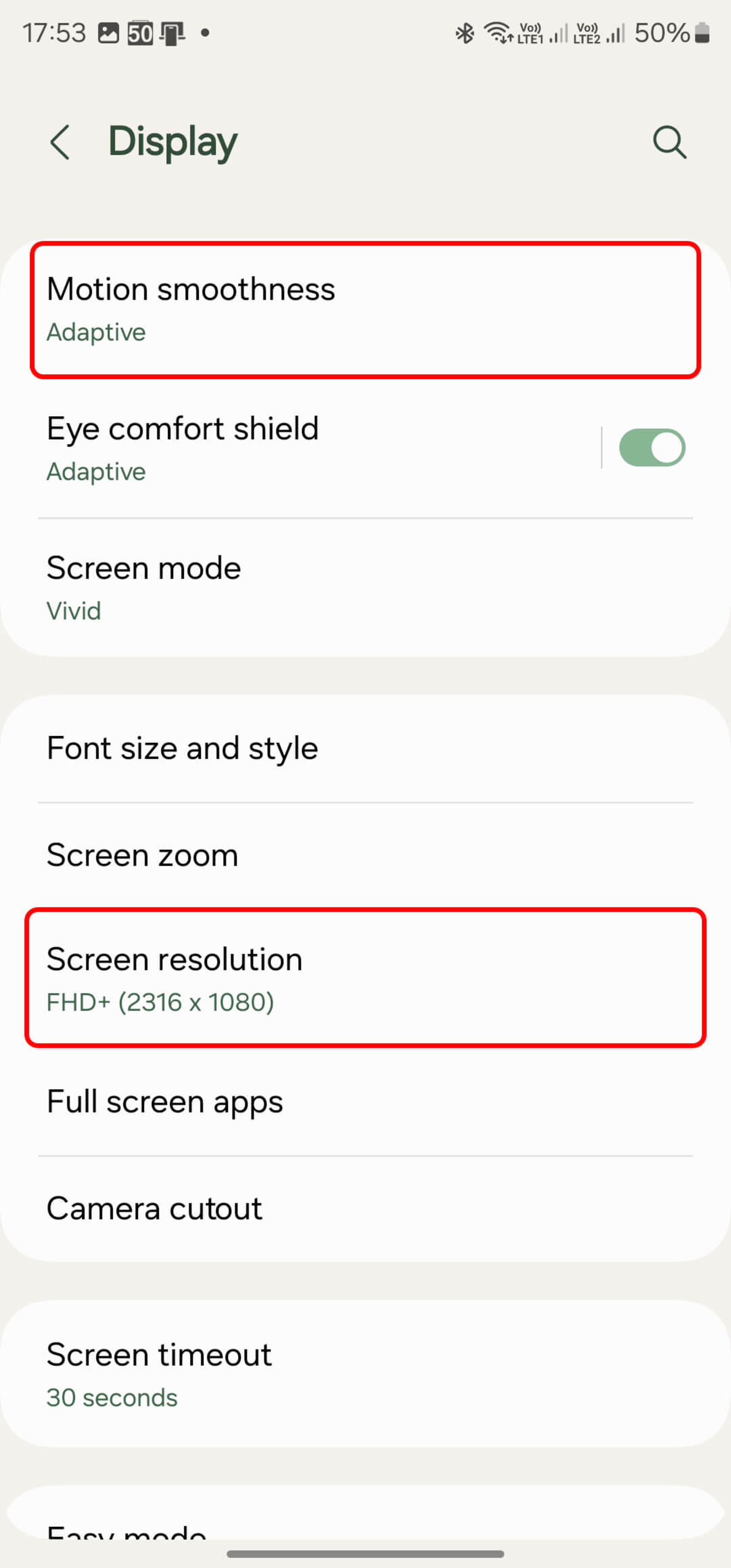 انتخاب گزینه اسکرین رزولوشن (screen resolution)