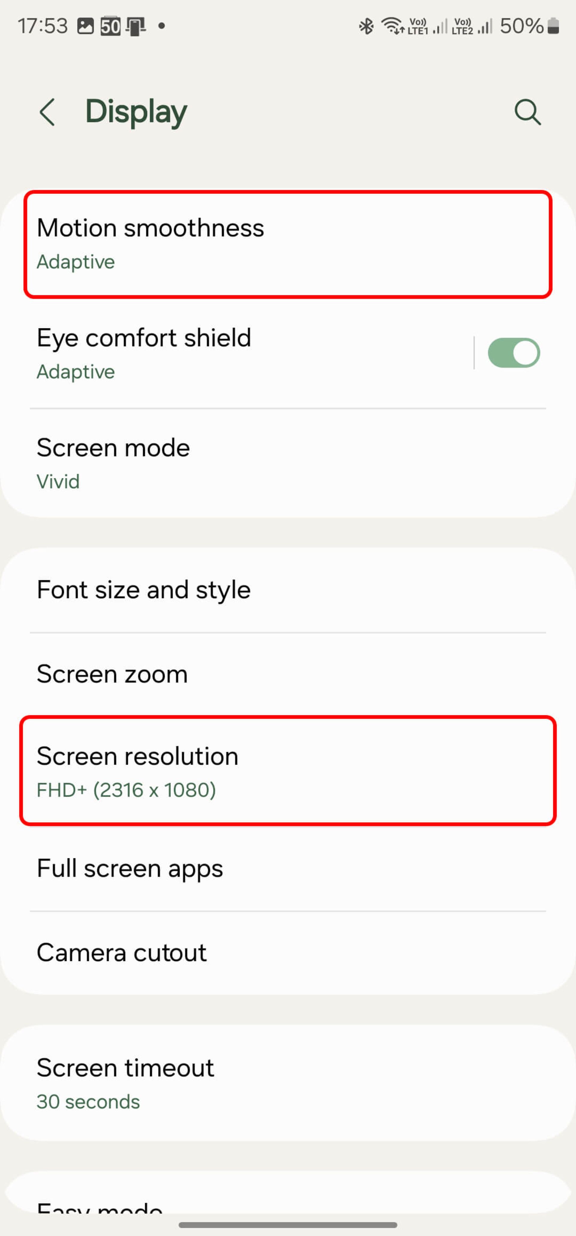 انتخاب گزینه اسکرین رزولوشن (screen resolution)