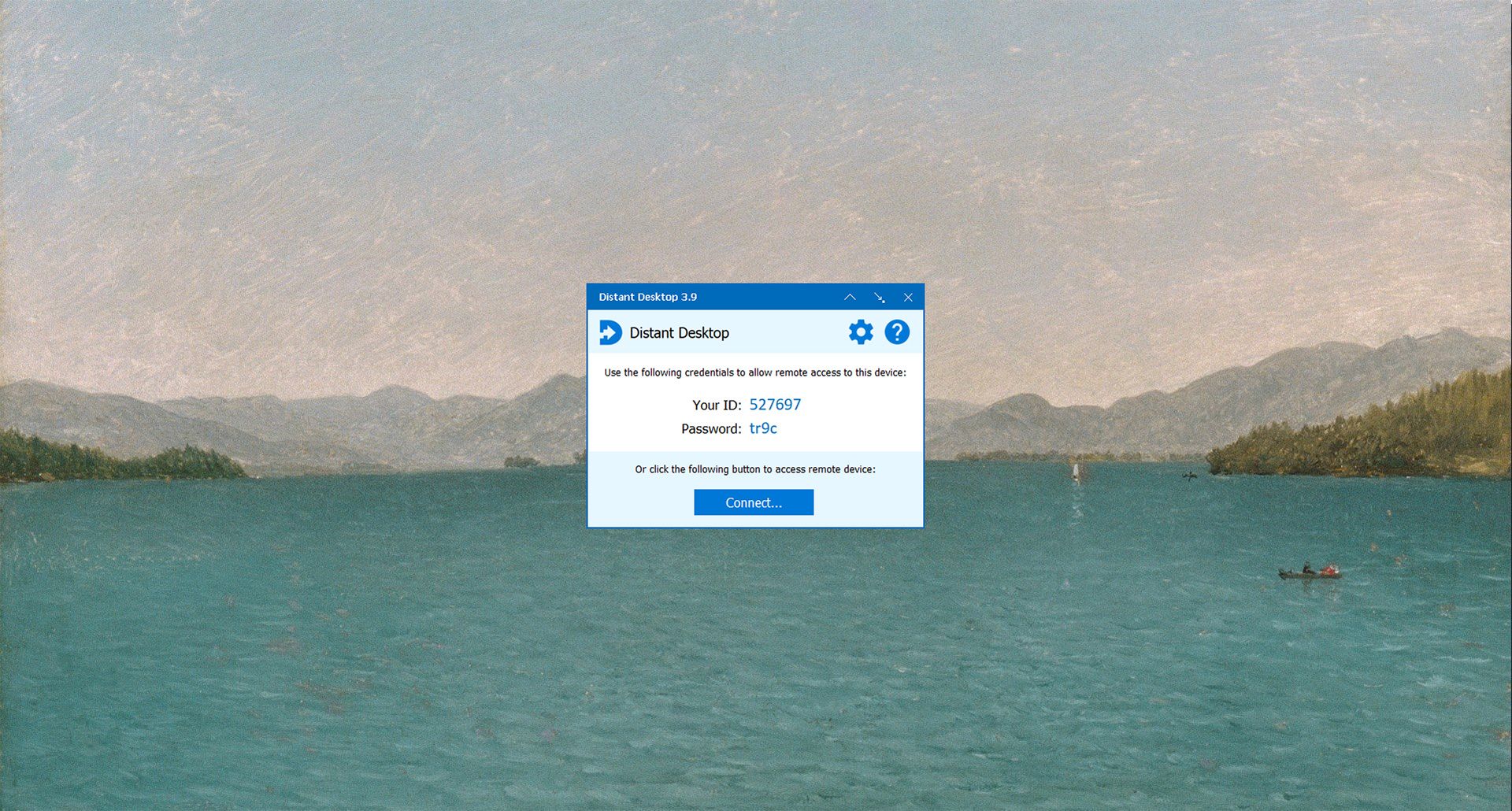 پنجره برنامه Distance Desktop و آی و پسورد 