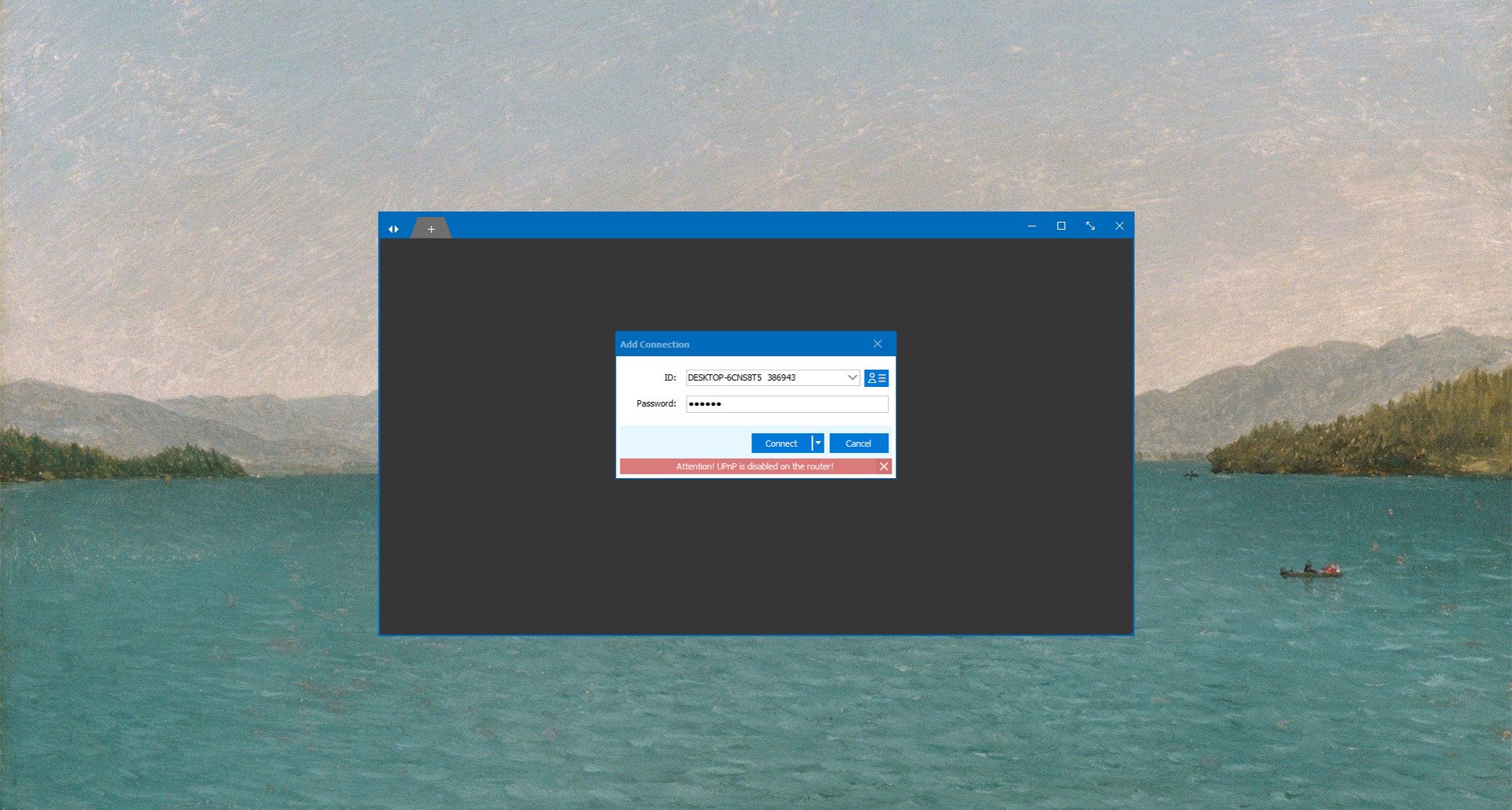 پنجره وارد کردن آی دی و پسورد در برنامه Distance Desktop
