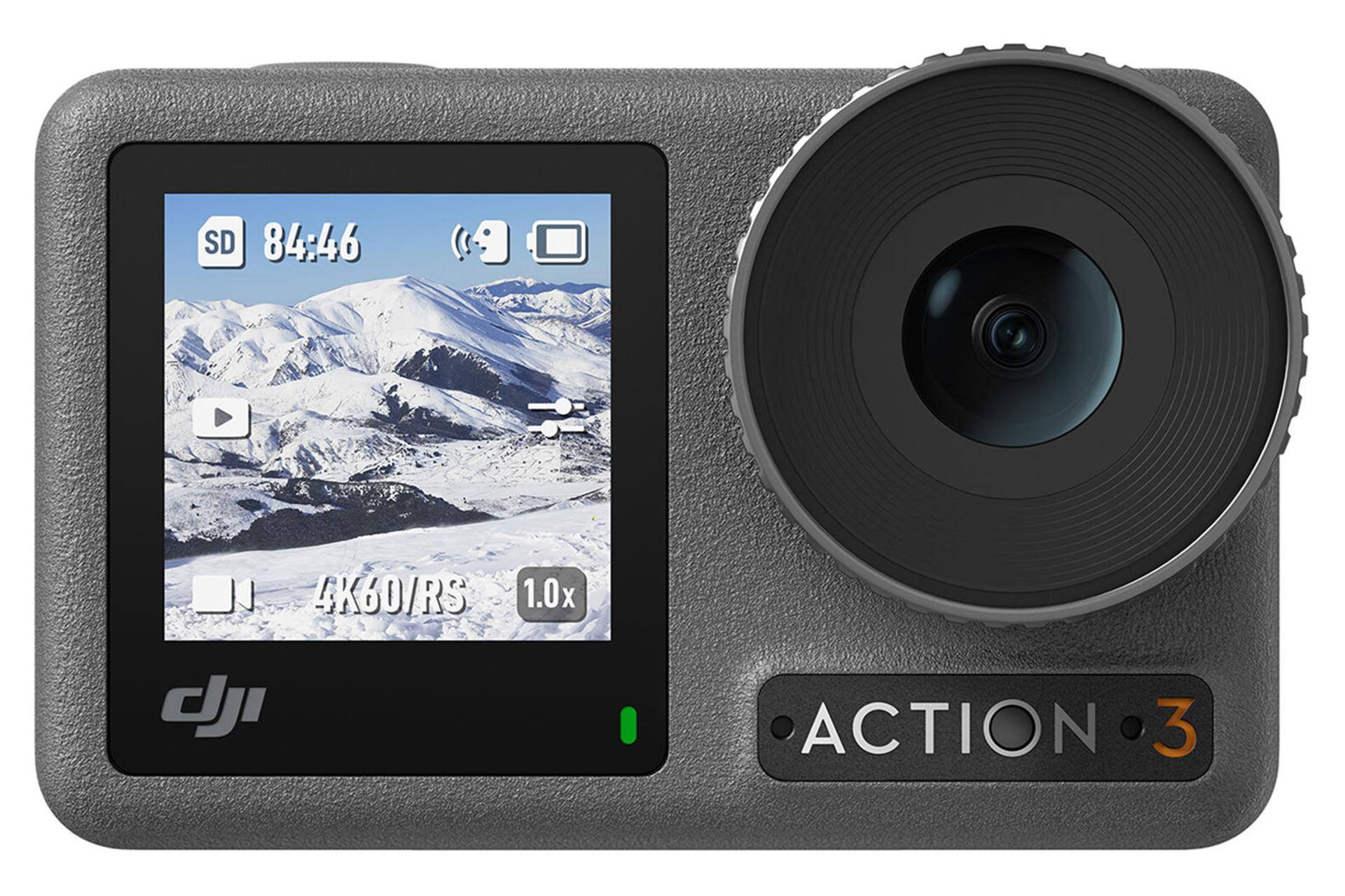 دوربین دی جی آی DJI Osmo Action 3 نمای جلو صفحه نمایش روشن
