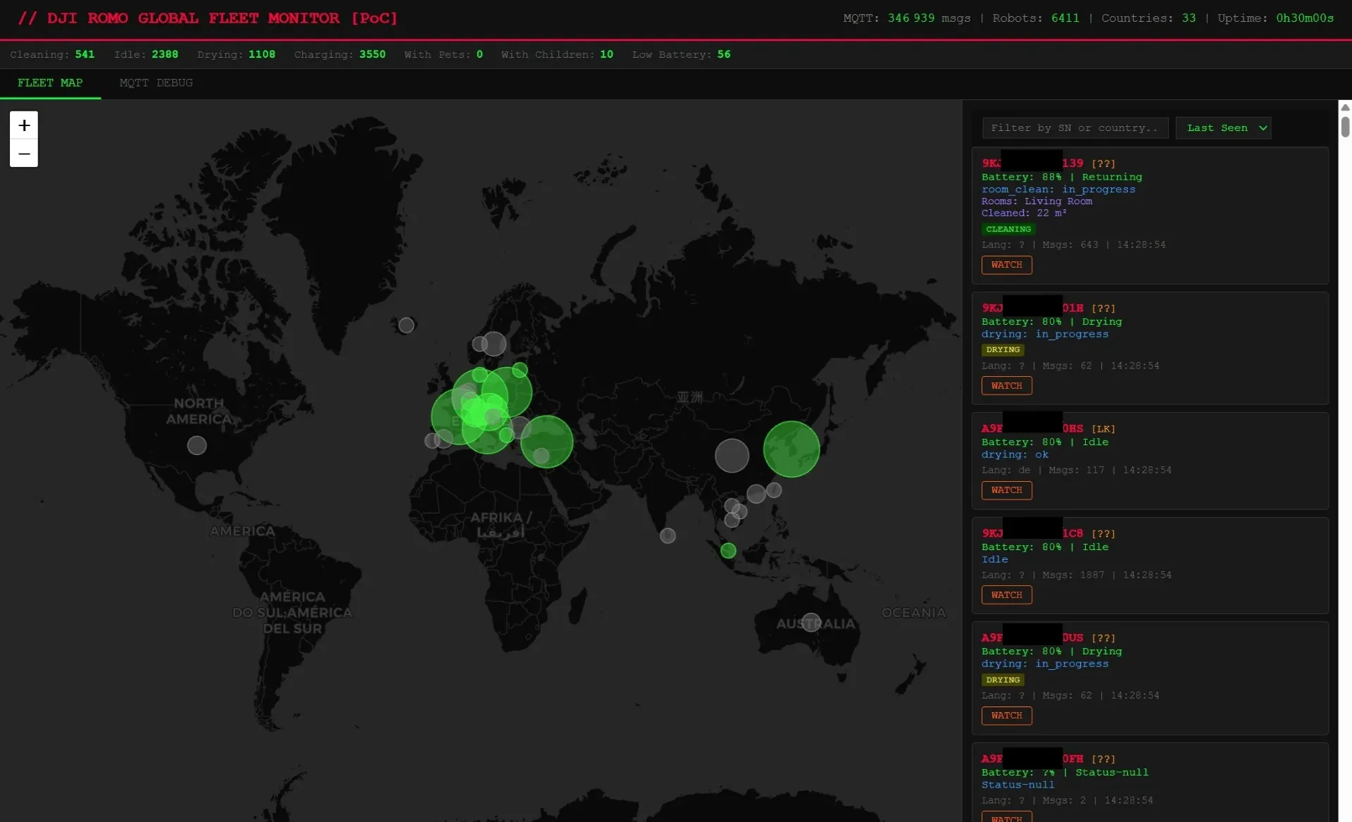 نمای جاروبرقی‌های فعال رباتیک دی‌جی‌آی روی نقشه
