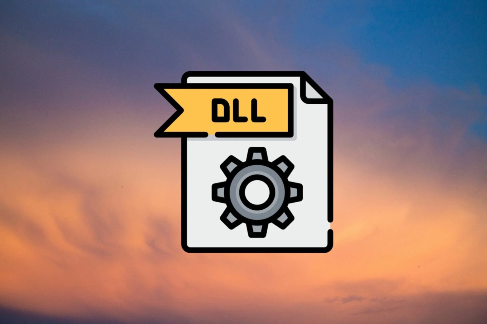 فایل DLL در پس‌زمینه آسمان آبی نارنجی