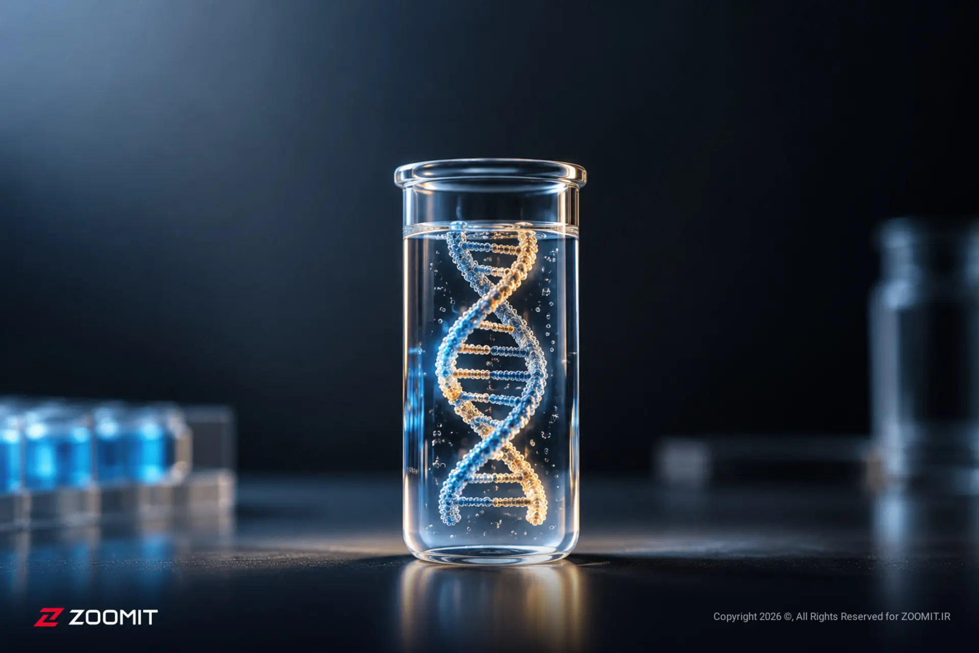 رشته‌های DNA (DNA) در داخل یک لوله آزمایش شیشه‌ای