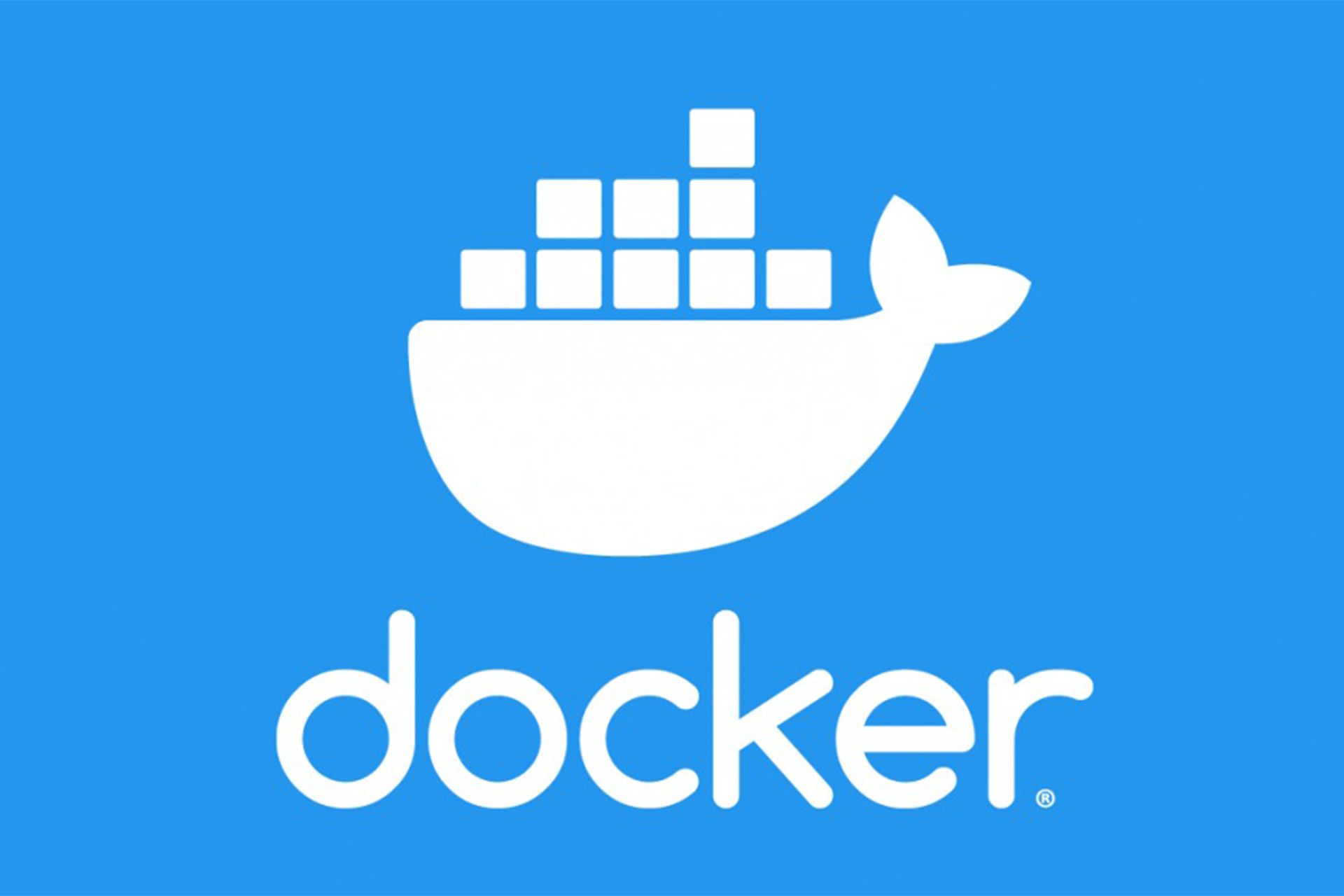 لوگو Docker پس‌زمینه‌ی آبی