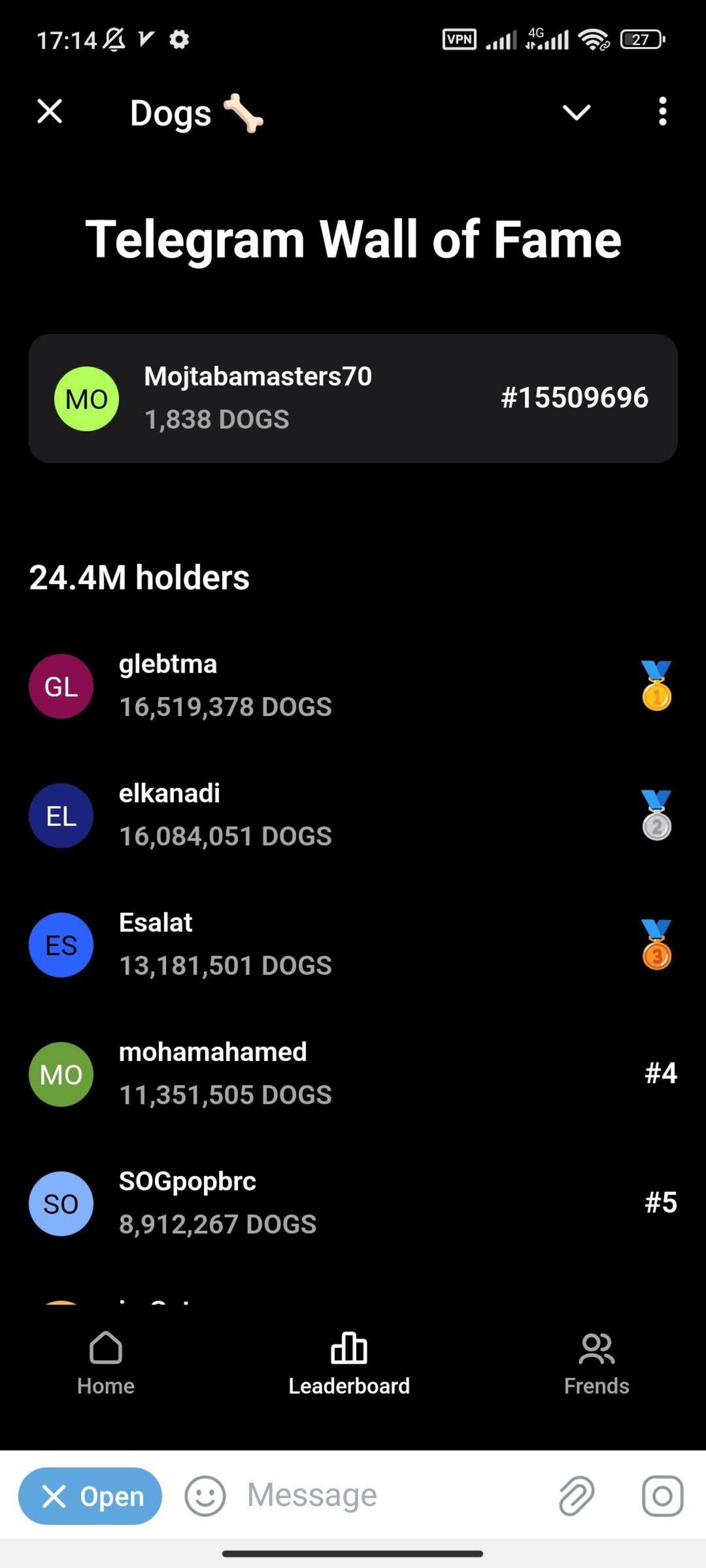 بخش Leaderboard بازی داگز